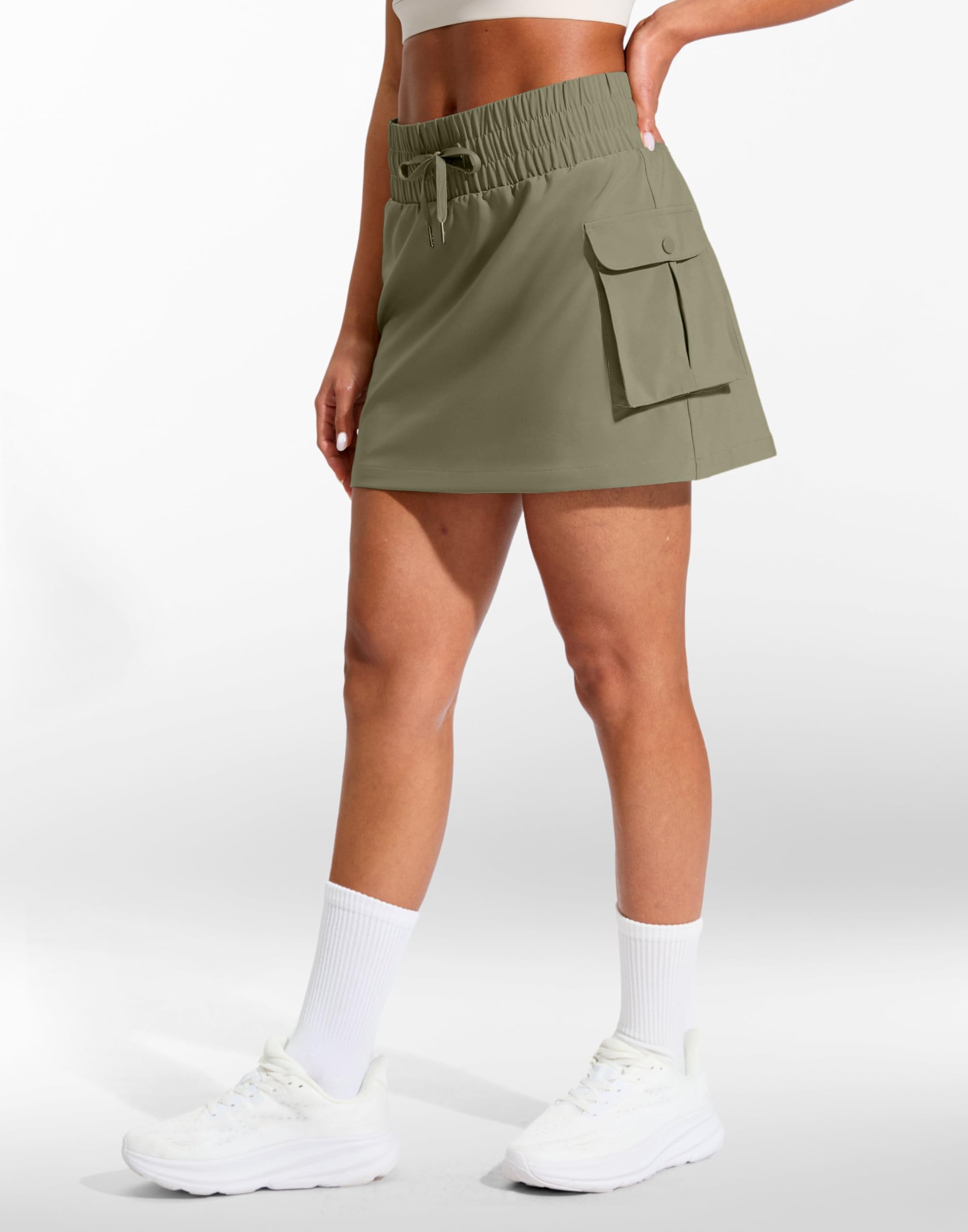 SANTINY Jupe-short cargo de 35,6 cm pour femme avec 4 poches et cordon de serrage taille haute pour le golf, la randonnée, les voyages d'été décontractés