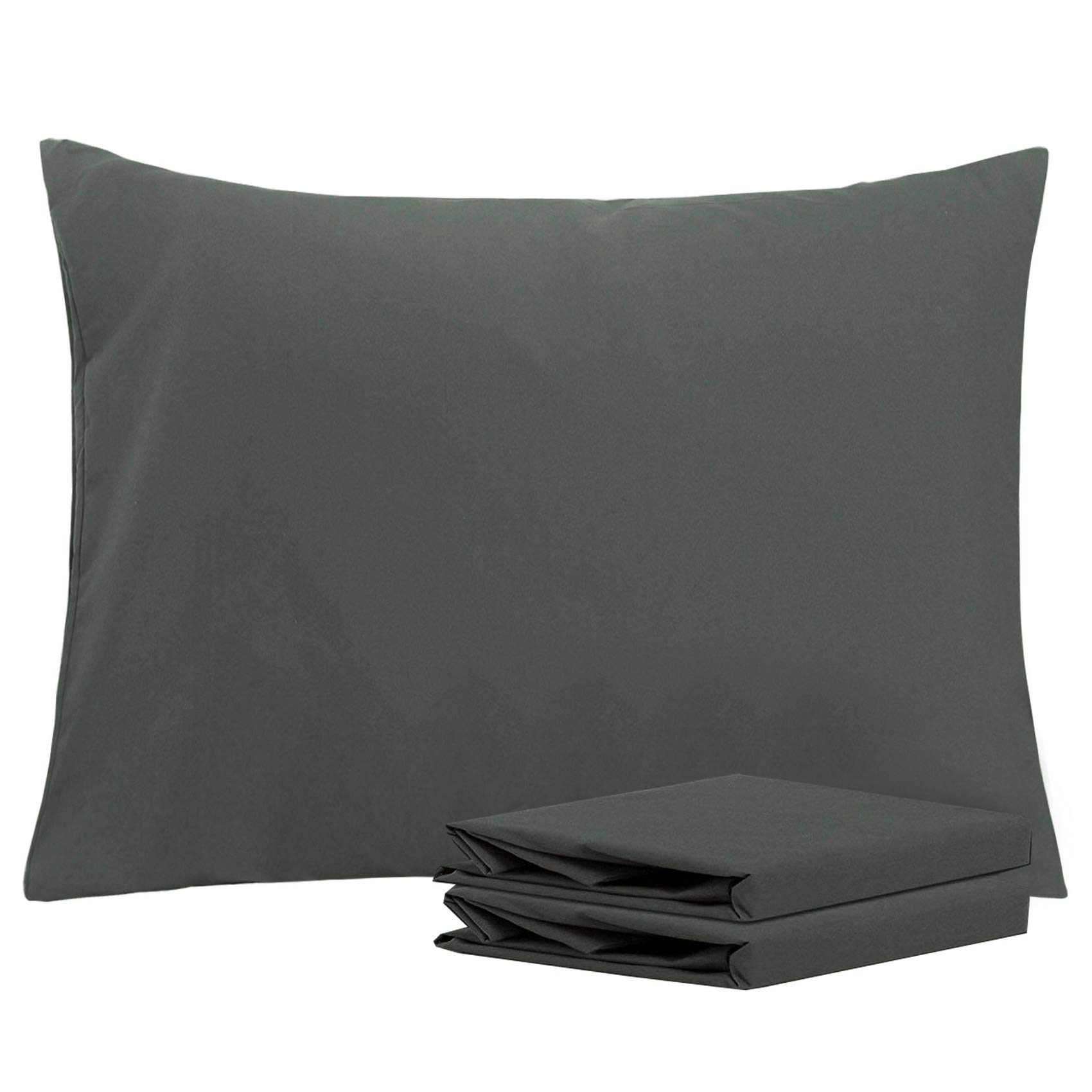 NTBAY Standard Microfiber Pillowcases, 2 Pack, 20 x 26, Dark Grey | Soft Brushed Microfiber with Envelope Closure, Set of 2 Standard 20 x 26 Inch Pillowcases, Pillow Inserts Not Included