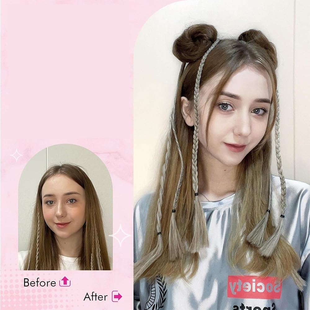 Kok do włosów syntetyczny kosmiczny kok 2 szt. Mini pazur klips w Messy kocie uszy sztuczne włosy Bun Donut Updo treski dla kobiet pączki do włosów na bułki (średni gradientowy brązowy ciemny blond)