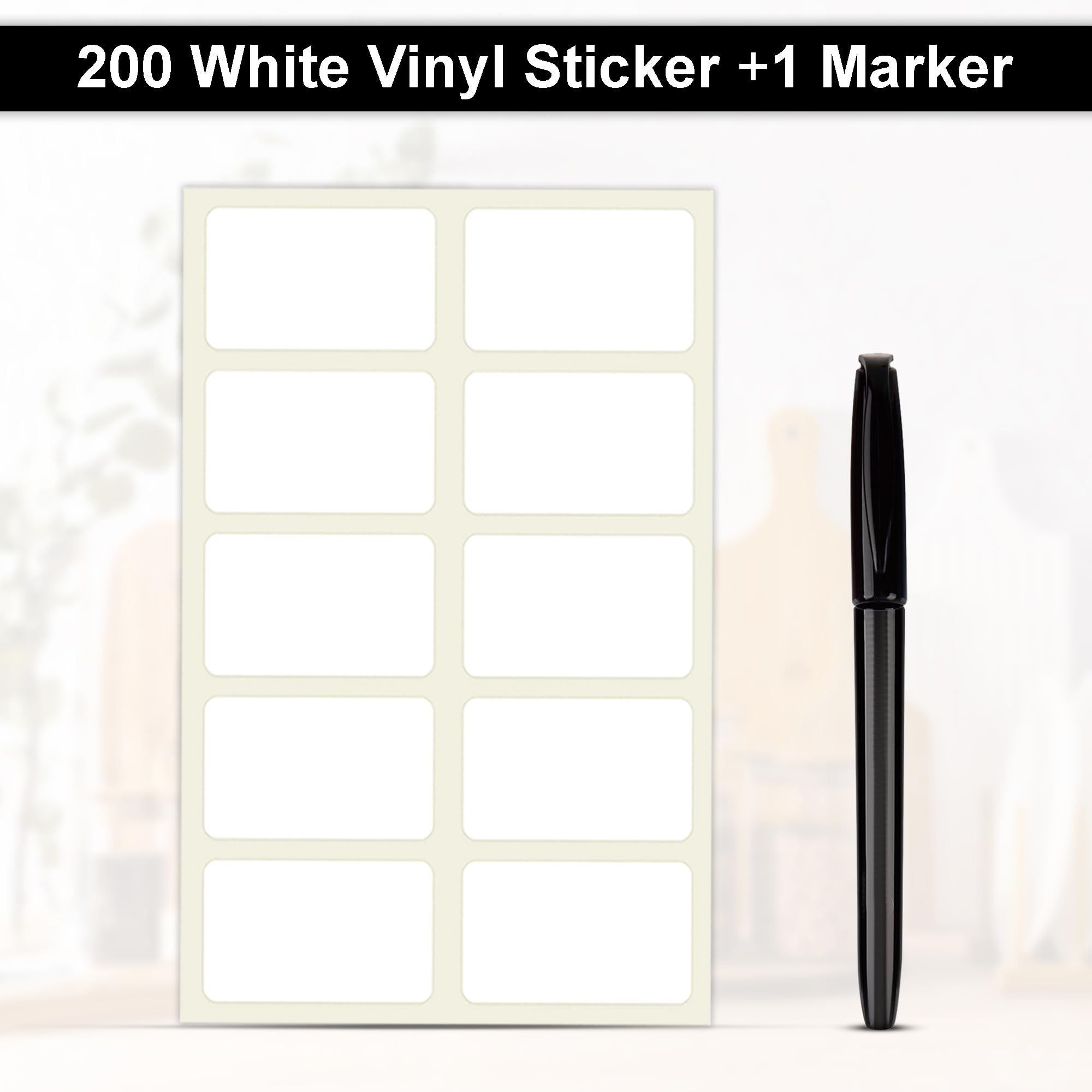 200 Pcs Waterproof Pearl White Vinyl Labels + 1 Black Marker – Elegant, Residue-Free Stickers for Crafting, Office Organization, and Kitchen Labels (50x25mm, Strong Adhesive) — Amazon image 2