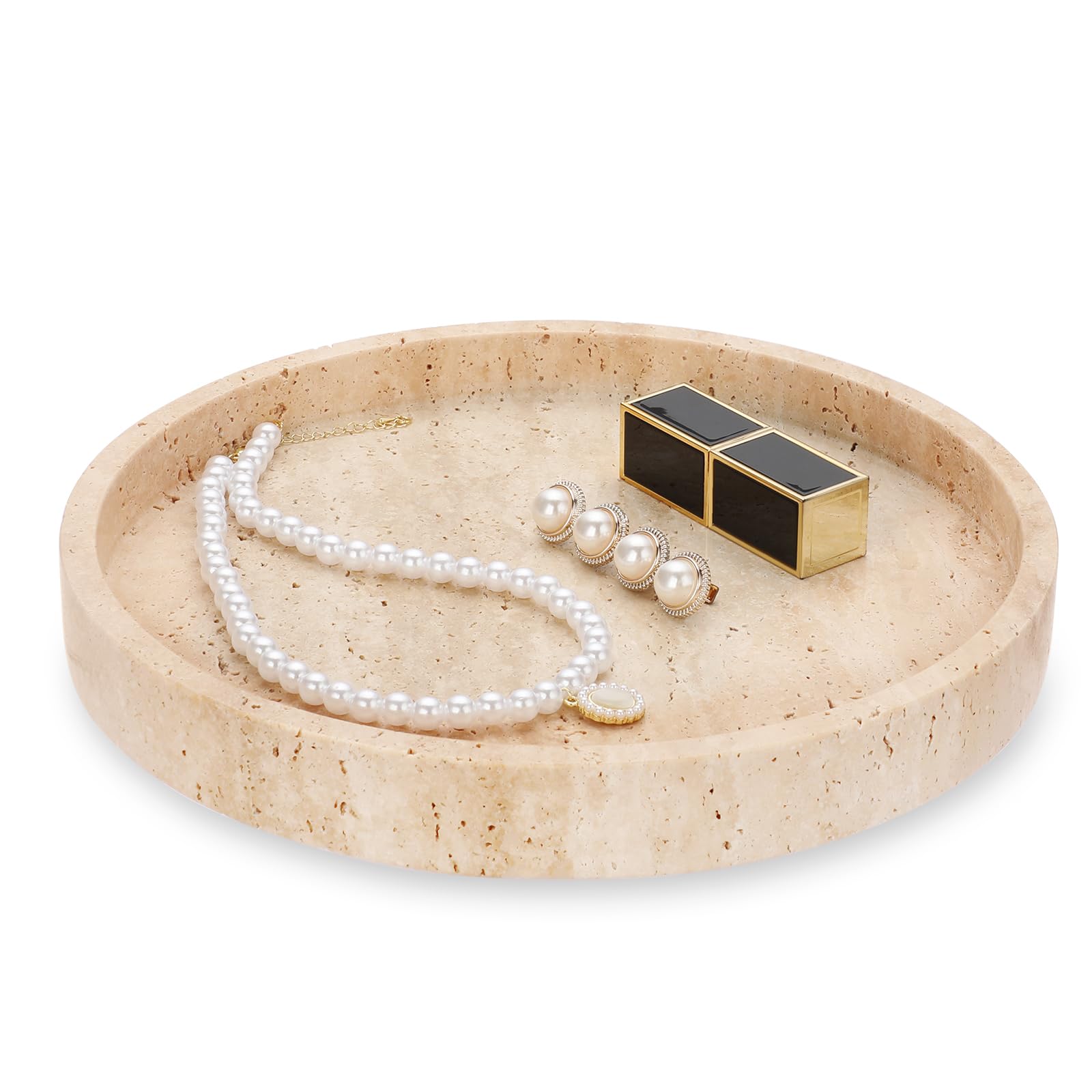Vassoio In Travertino Per Gioielli - 15 Cm - Marmo Beige Naturale - Portaoggetti Elegante - Foto 6