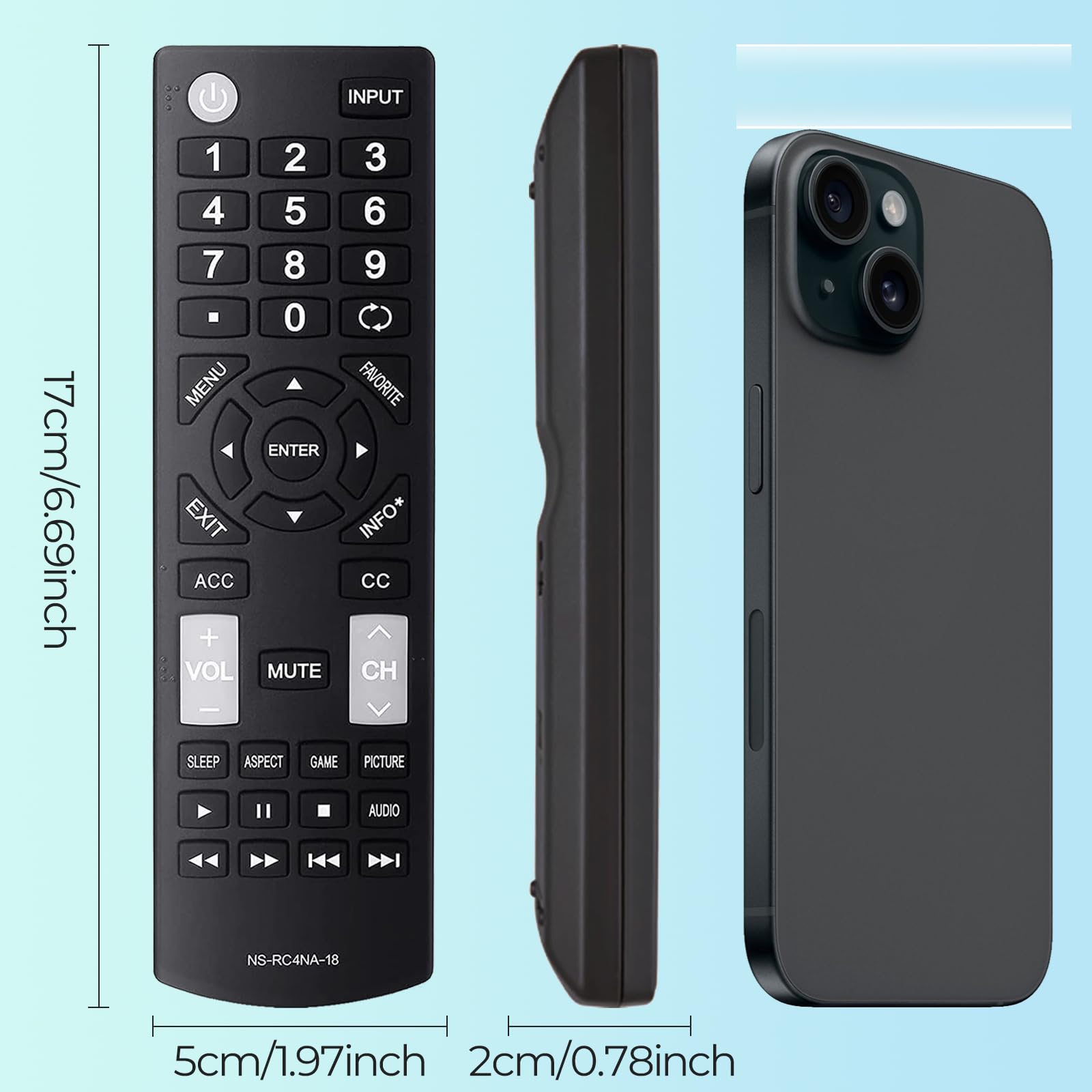Zamienny pilot do telewizora Insignia NS-RC4NA-18, uniwersalny pilot do wszystkich insignia LED LCD HDTV Smart TV, bez konieczności konfiguracji, trwałe przyciski, lekka konstrukcja