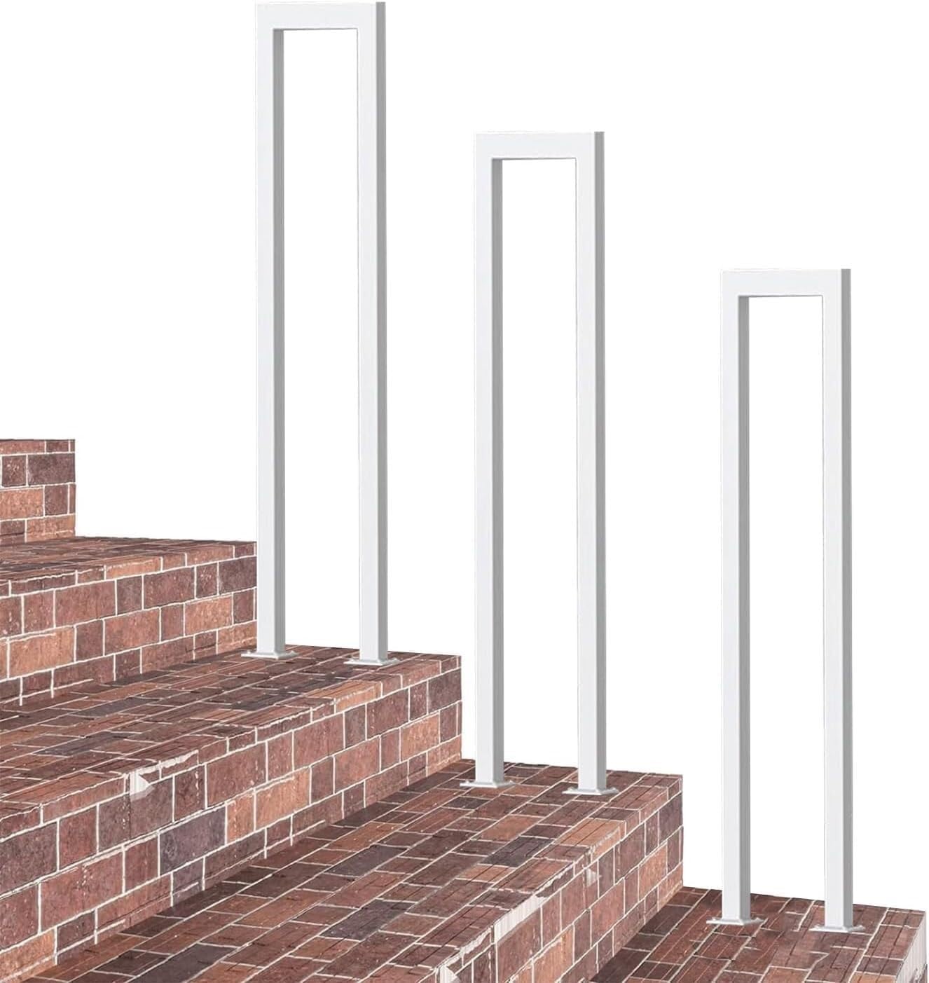 Zyntho White U-Shaped Stairs Handrail, 1.1-3.3Ft Steps Handrails For Indoor Outdoor, Square Transitional Railing Handrails, For Concrete, Brick Or Wooden Steps, With Installation Kit(,75Cm/2.4Ft)