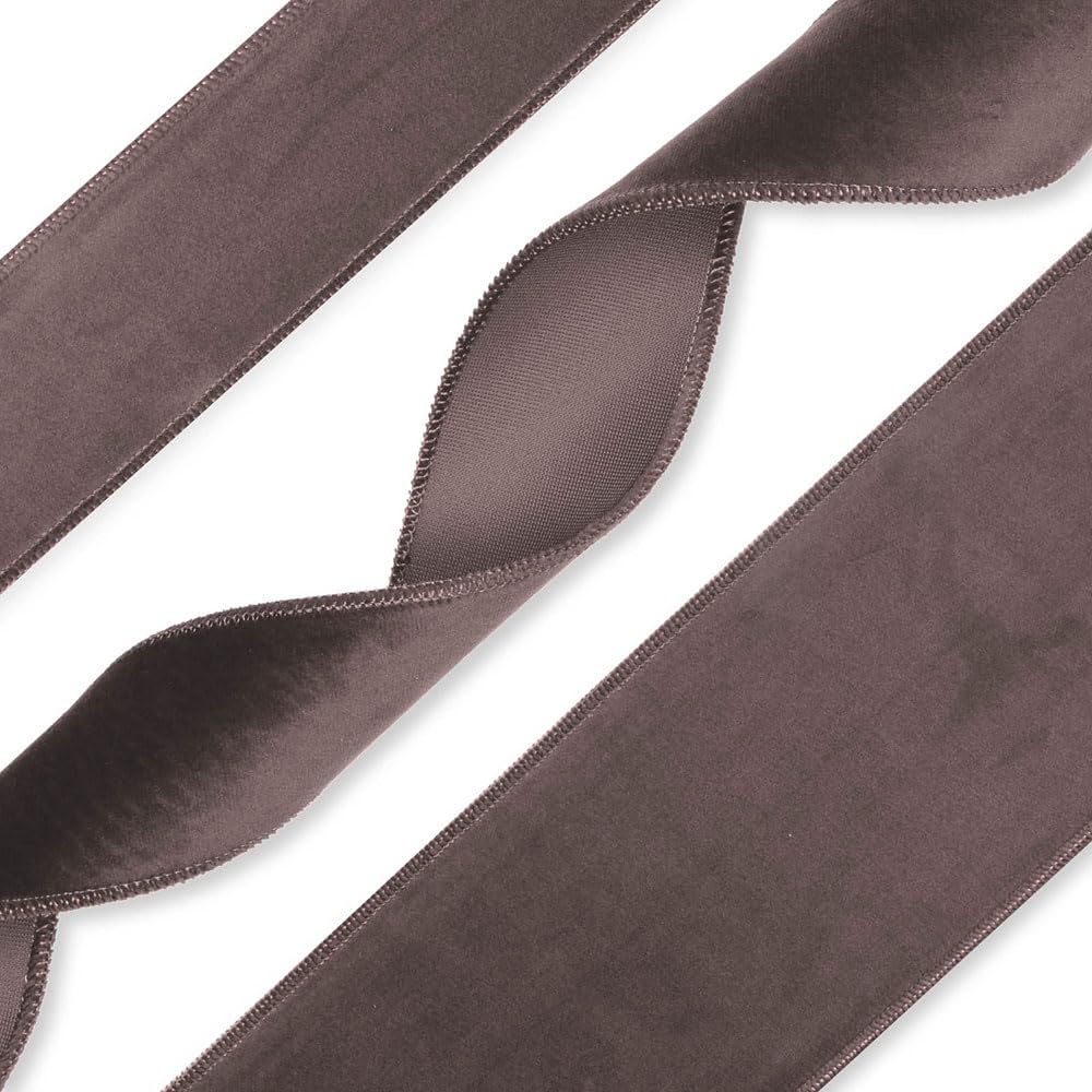 FloristryWarehouse Grey Christmas Velvet Fabric Ribbon 100mm (4") Wide on 8m roll Wired Edge - Image 2