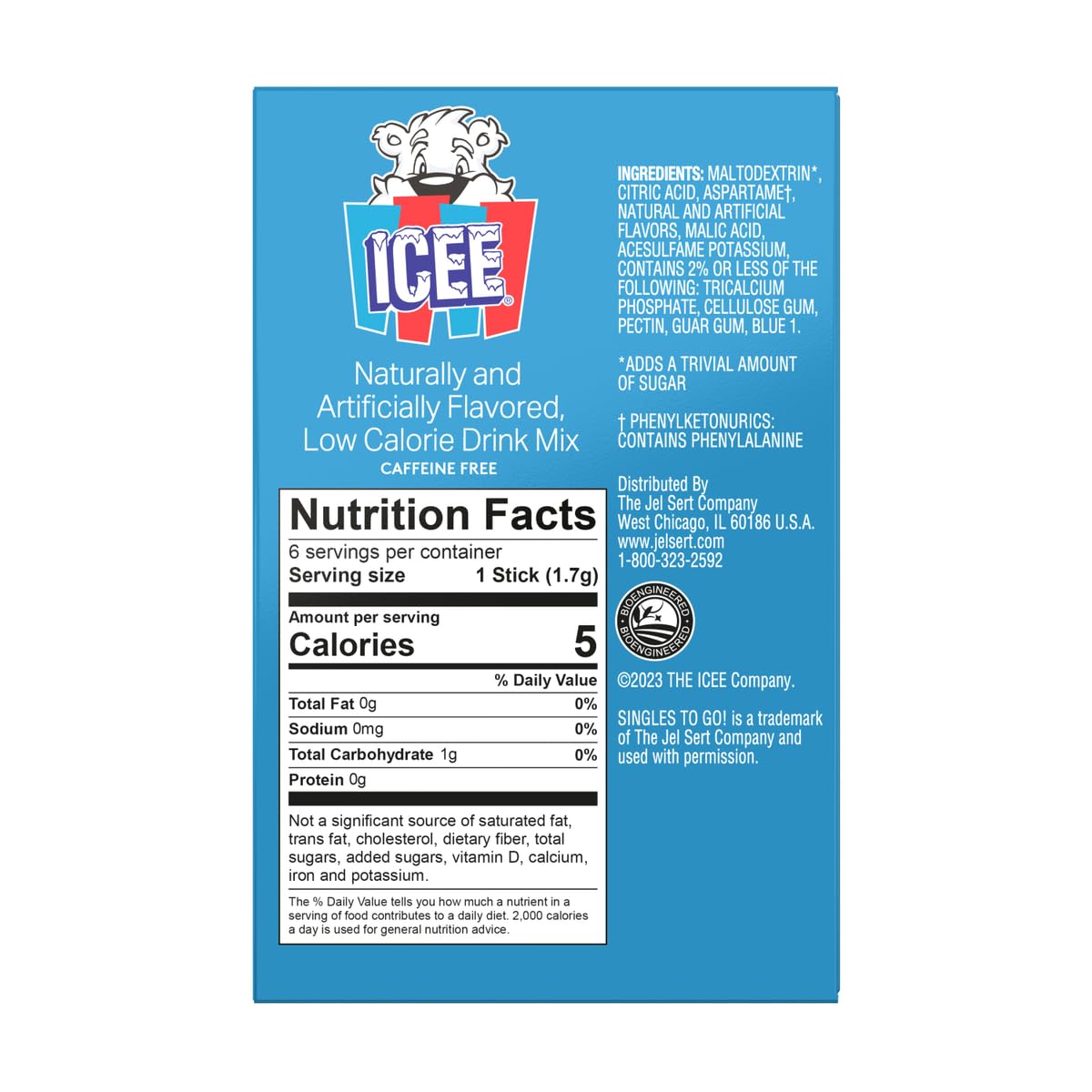 ICEE Blue Raspberry Singles To Go - Pack of 3 - Powdered Drink Mix - Zero Sugar - 6 Sticks Per Box - 18 Servings image 2