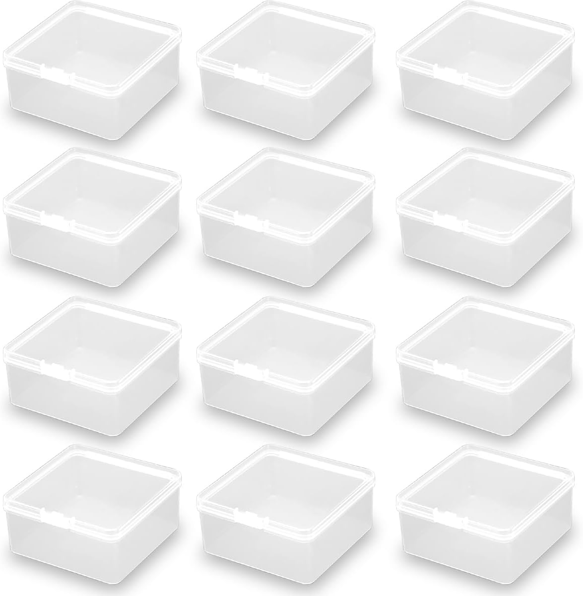 Square Clear Craft Supply Case (3.23 x 3.23 x 1.58 Inch),12 Pack Plastic Storage Containers with Lids, Square Bead Organizers for Beads, Earplugs, Pins, Small Items etc