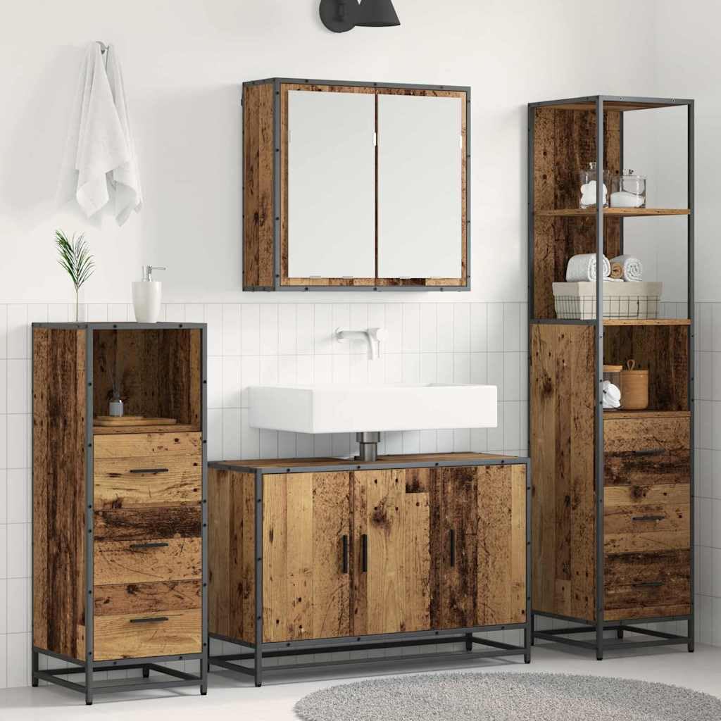 Set di mobili da bagno, 4 pezzi, in legno, 90 x 33 x 60 cm
