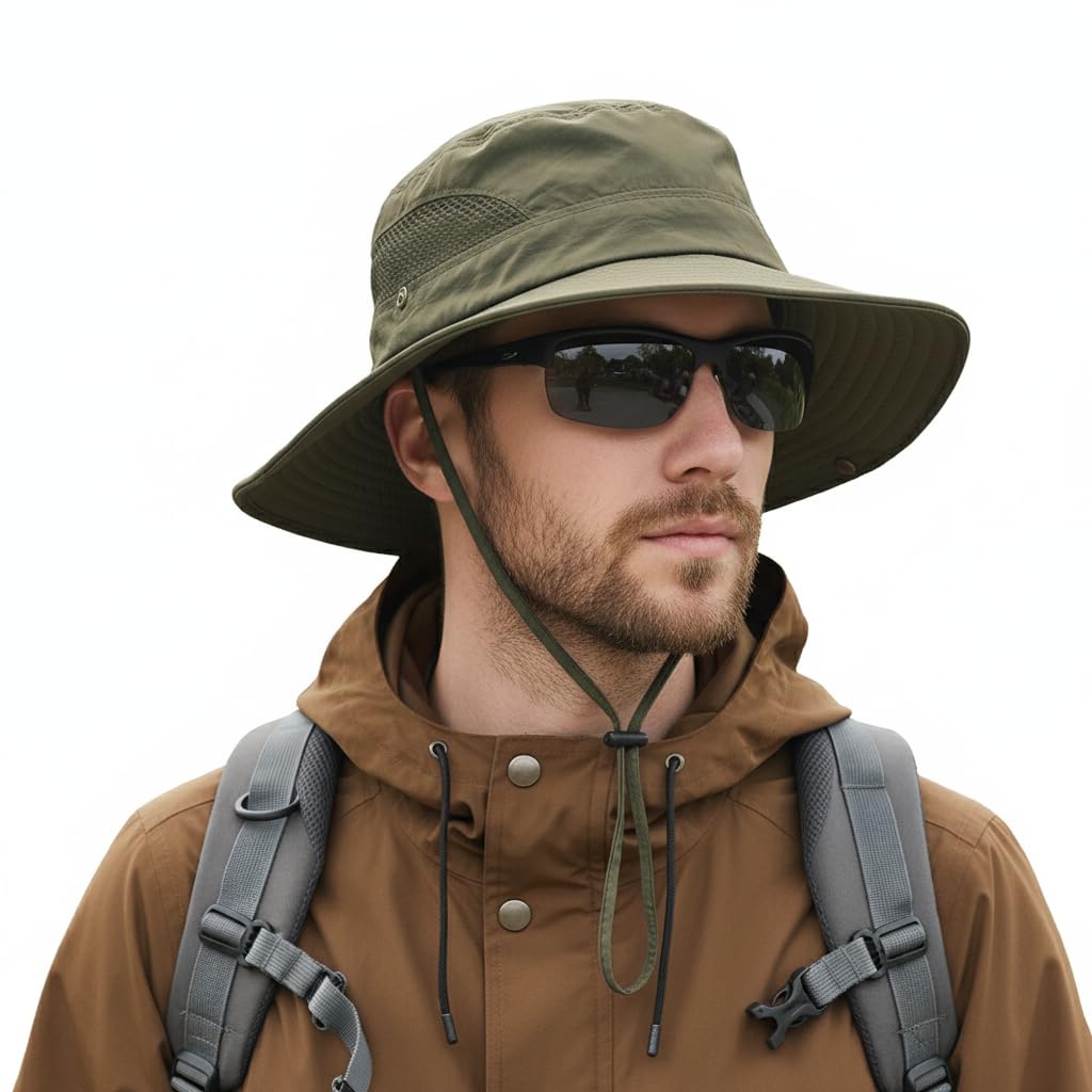 Sun Hats for Men Wide Brim Summer Sun Protection Cap for Men UV Protection Round Sun Cap for Hiking, Fishing, Gardning, Travel