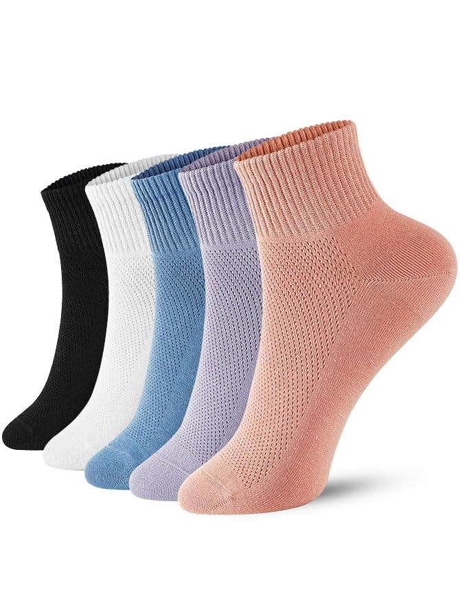 FGZ Womens Crew Socks Breathable Cotton Soft Socks Casual Thin Mid-Calf Socks for Women or Girls,5 Pairs