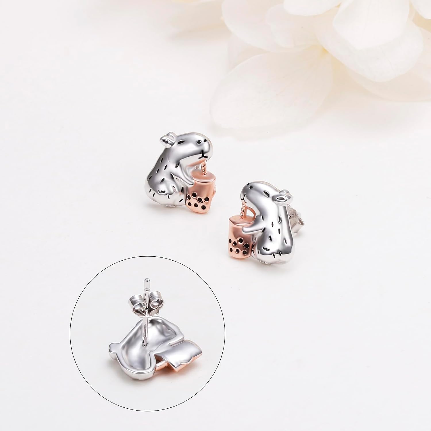Yearace Animal Stud Earrings for Women 925 Sterling Silver Highland Cow Capybara Robin Bird Cat Bunny Stud Earrings Cute Animals Jewelry Gift for Women Girls