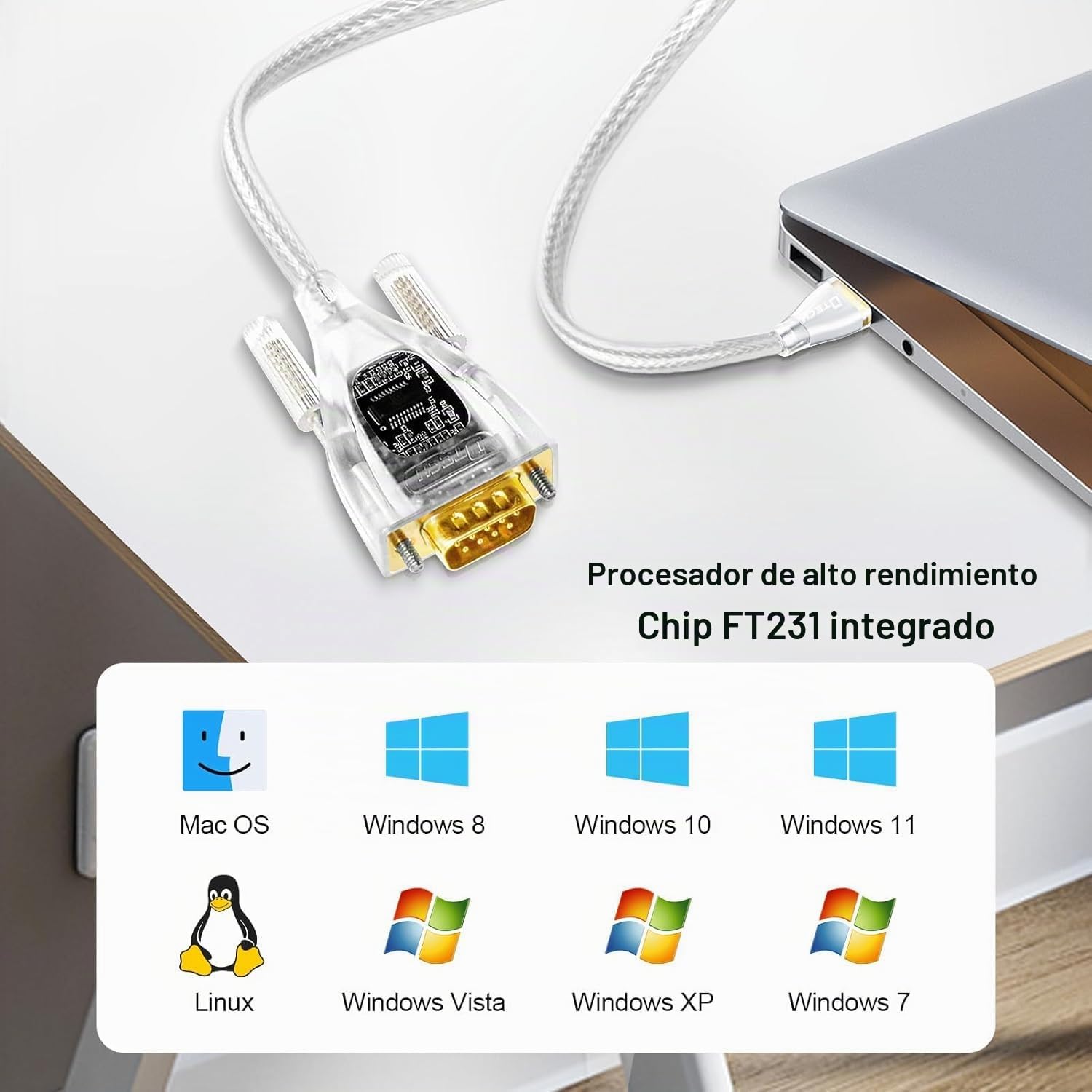DTECH Adaptador USB a Serie Chip FTDI DB9 9 pines RS232 a USB Cable Chipset FT231 compatible con Windows 11 10 8 7 XP Mac OS Linux Detección de datos (0,5m)