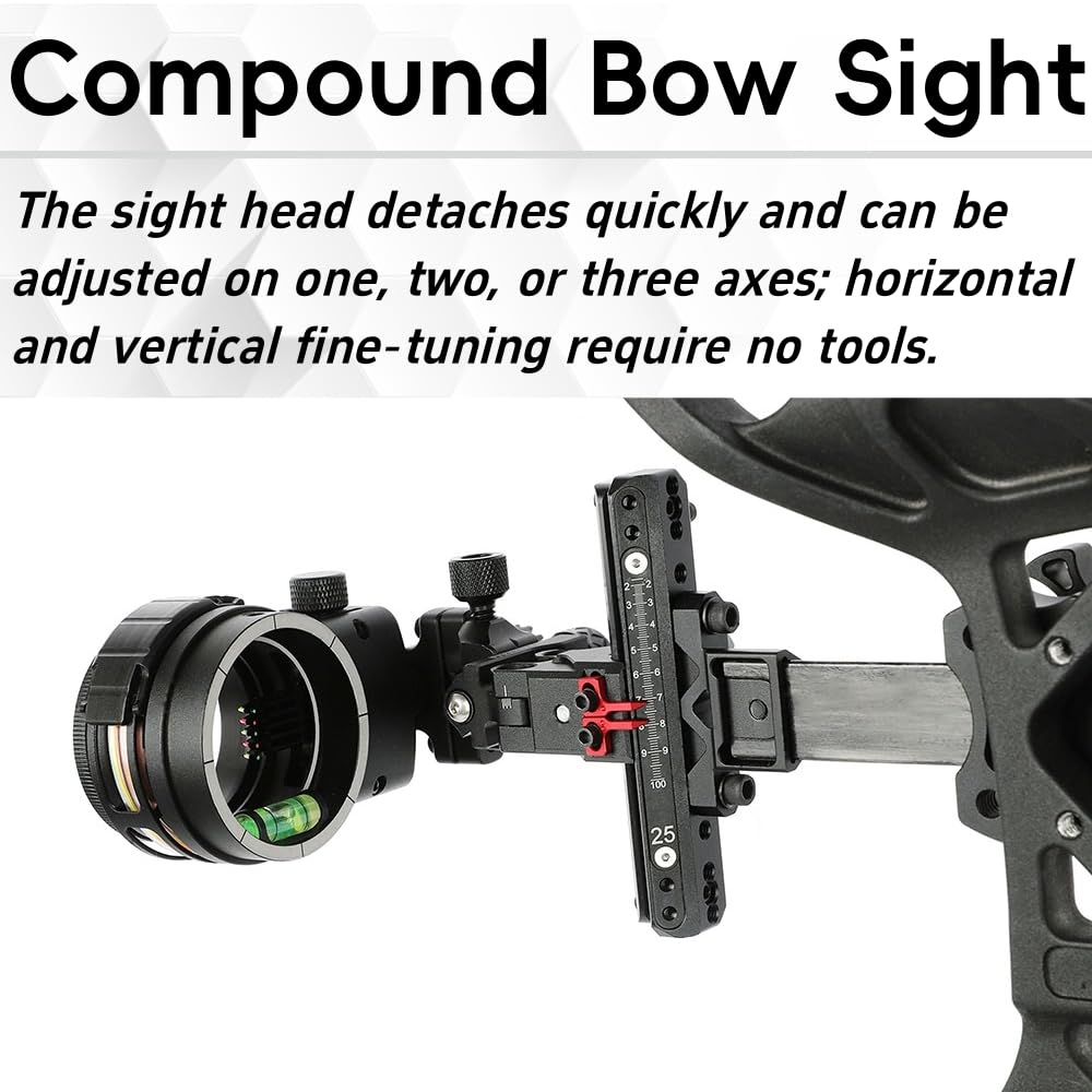 Compoundbogen 5-Pin-Visier Beidhändig CNC-Carbonstange Vierfach verstellbar mit Durchmesser 45 mm 4x/6x/8x Linse Outdoor Jagd Schießen Bogenschießen