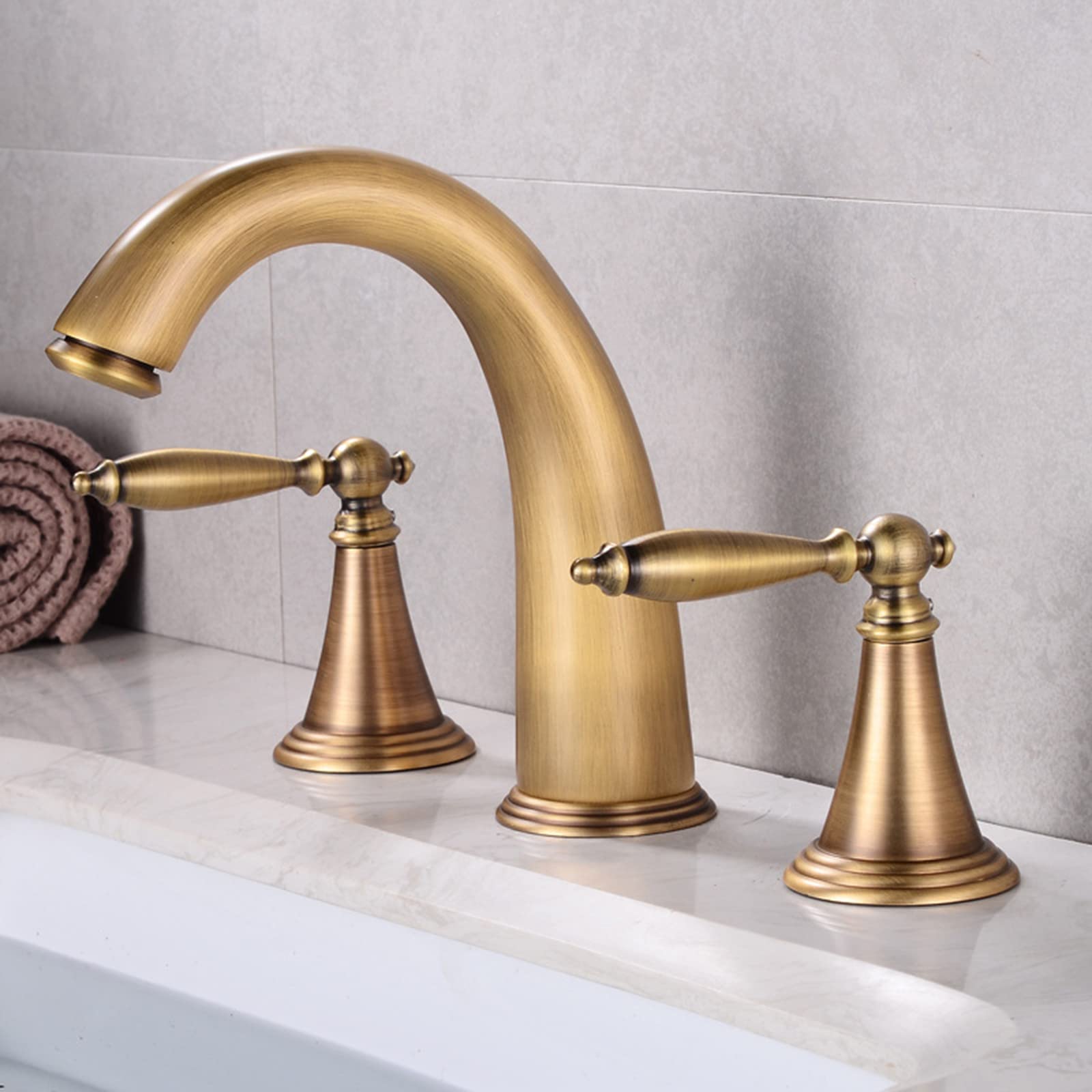 Robinetterie de lavabo 3 trous mélangeur eau chaude froide double poignée en laiton