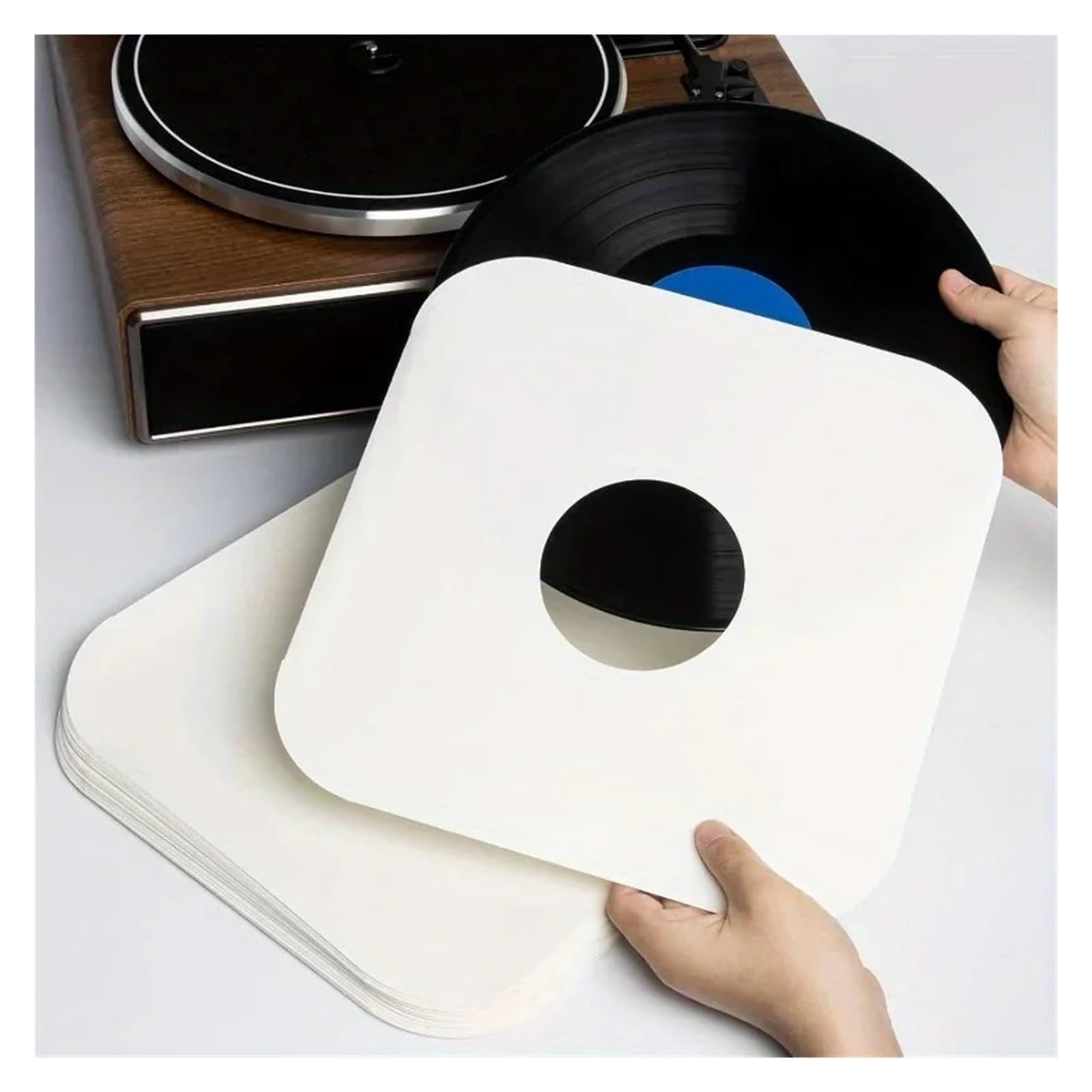 Copertine interne per dischi in vinile 10/20/50 PCS 12 pollici Maniche in vinile Angolo arrotondato Carta Kraft LP interne Copertine di album Foro centrale for la protezione dei dischi(White 50PCS)