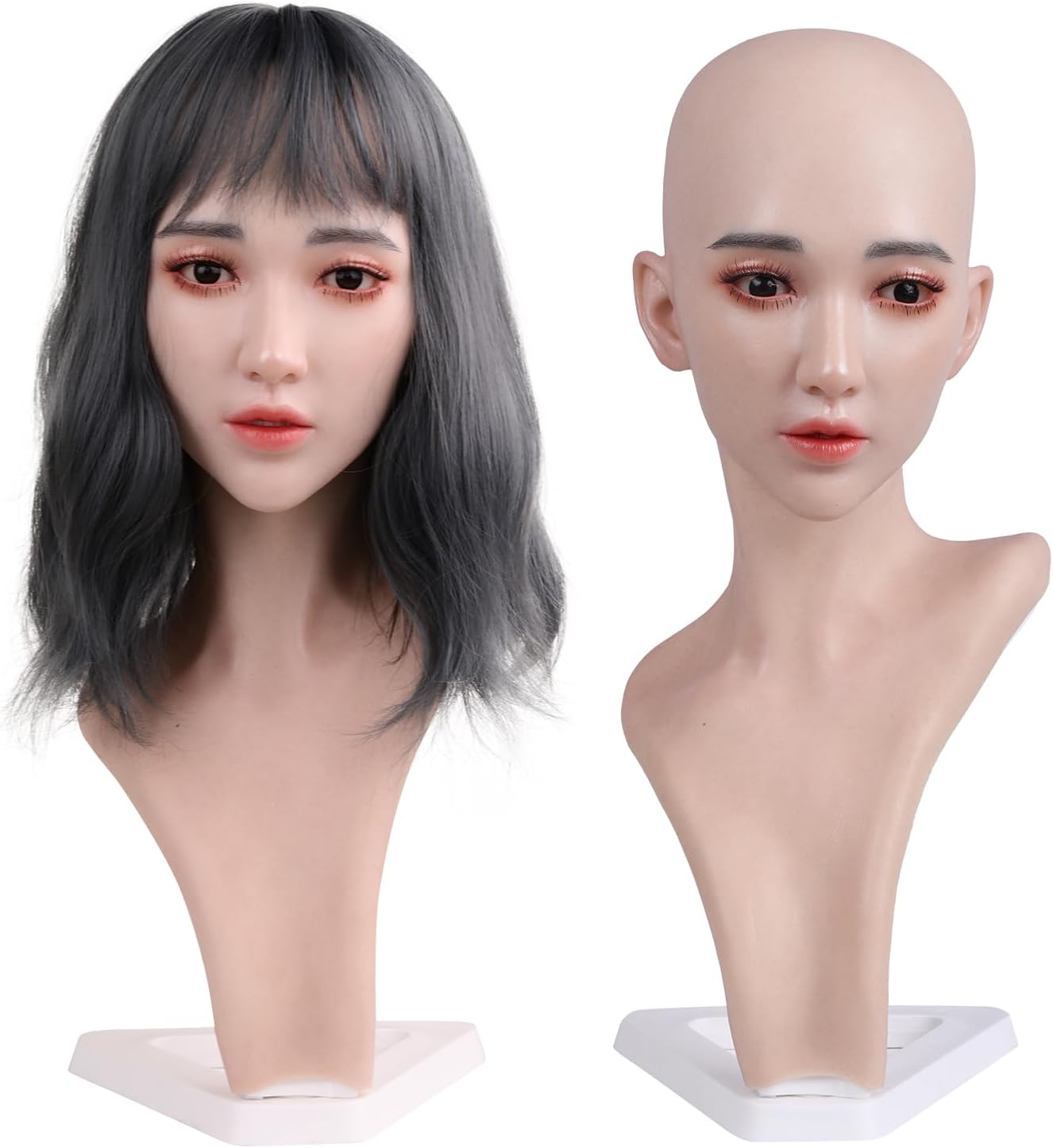Realistic Wig Head Stands Silicone Female Head Manikin Model For Wig Scarf Jewelry Necklace Art Display Photography Props (Style D)