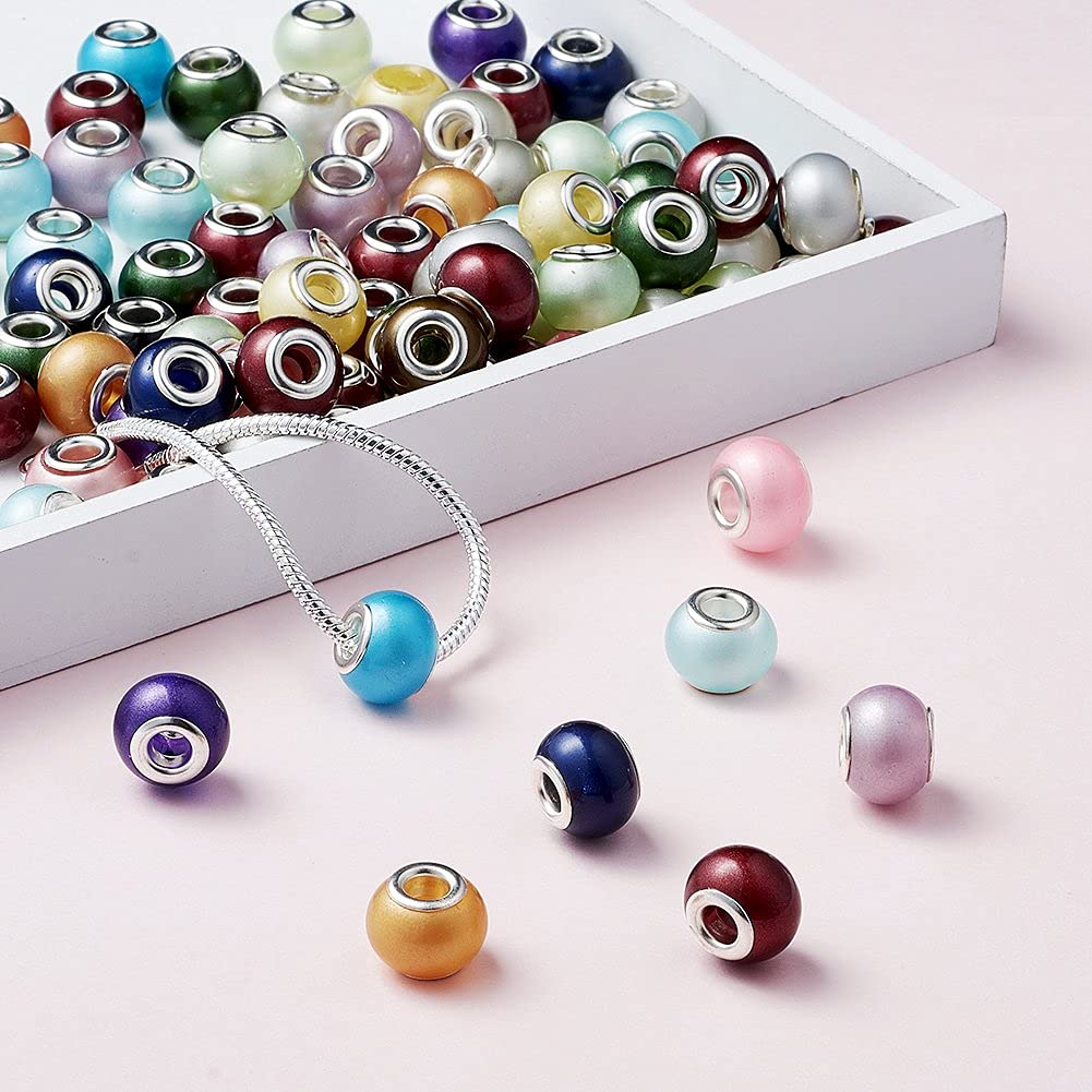 Pandahall 100pcs Glass Lampwork European Beads - Large Hole Rondelle Beads For Jewelry Making