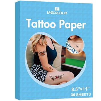 MECOLOUR Printable Temporary Tattoo Paper for LASER Printer,8.5"X11" 30 Sheets, DIY Image Transfer Decal Paper for Skin