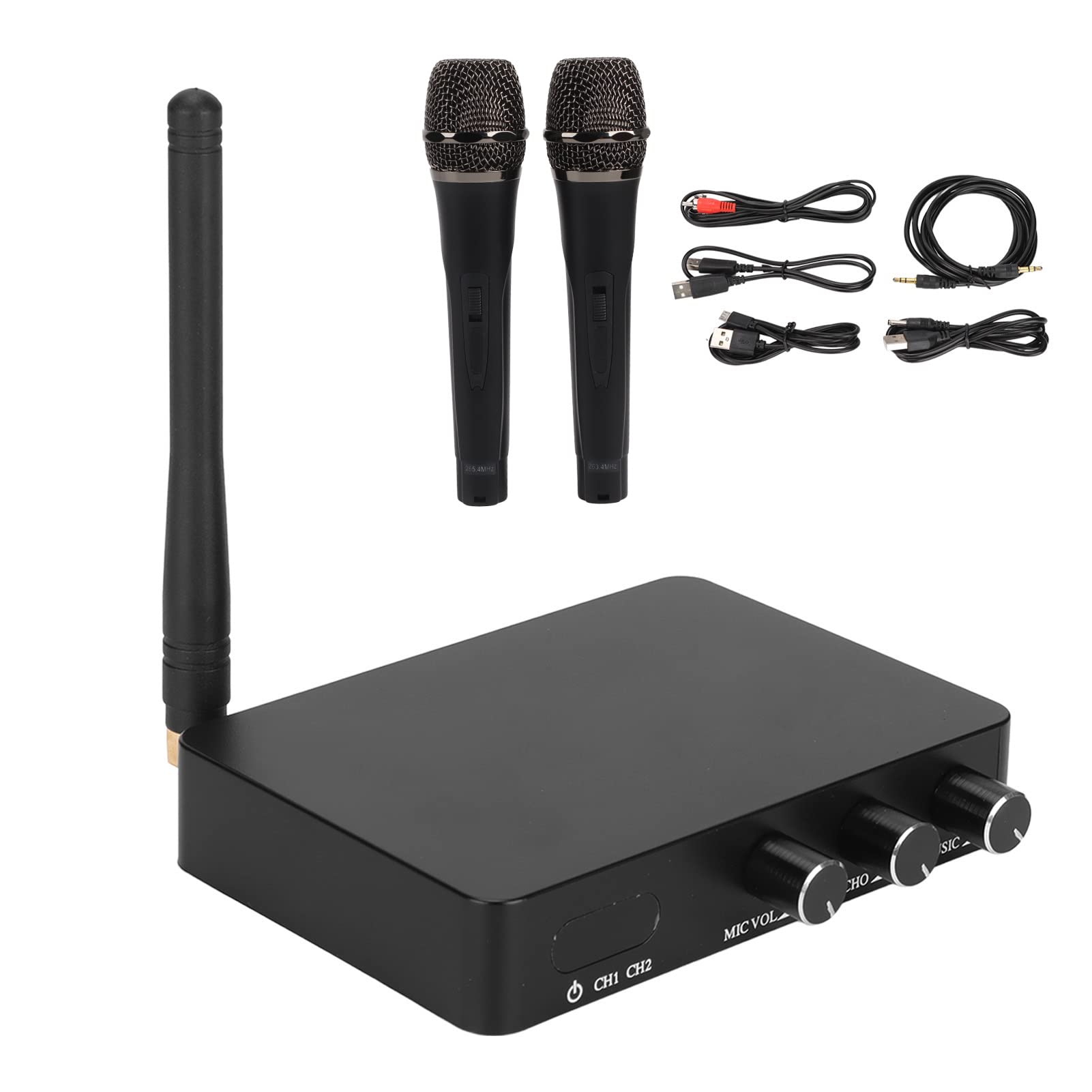 Bewinner Microfonico Wireless Professionale K2, Set Microfono Dinamico Cordless VHF con 2 Microfoni per Karaoke, Casa, Feste, Riunioni, TV, Telefoni, Tablet, Computer
