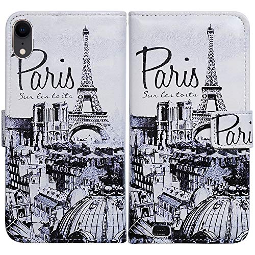 Bfun Packing iPhone XR Case,Bcov Retro Paris Wallet Flip Folio Leather Cover Case with ID Card Credit Card Slot Holder Kickstand for iPhone XR