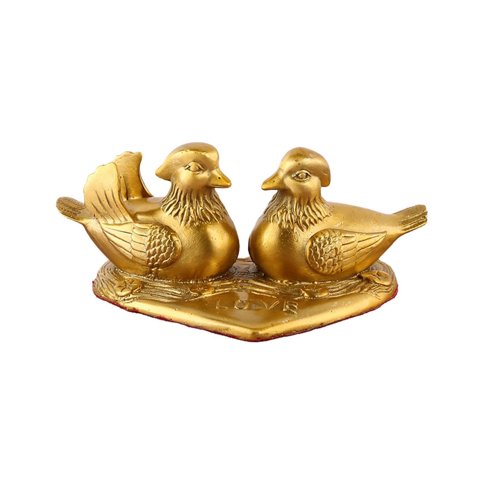 Twisaxc Gold Handcrafted Mandarin Ducks Figurine Elegant Brass Room Decor Office Mandarin Duck Figurine Yuan Yang Sculpture, 16.5Cm