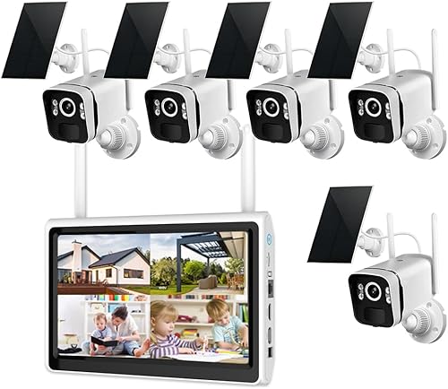 Cámaras de seguridad solar 2K inalámbricas WiFi para exteriores con monitor de 10 pulgadas, sistema de cámara sin cables de 10 canales de 4 MP, 5