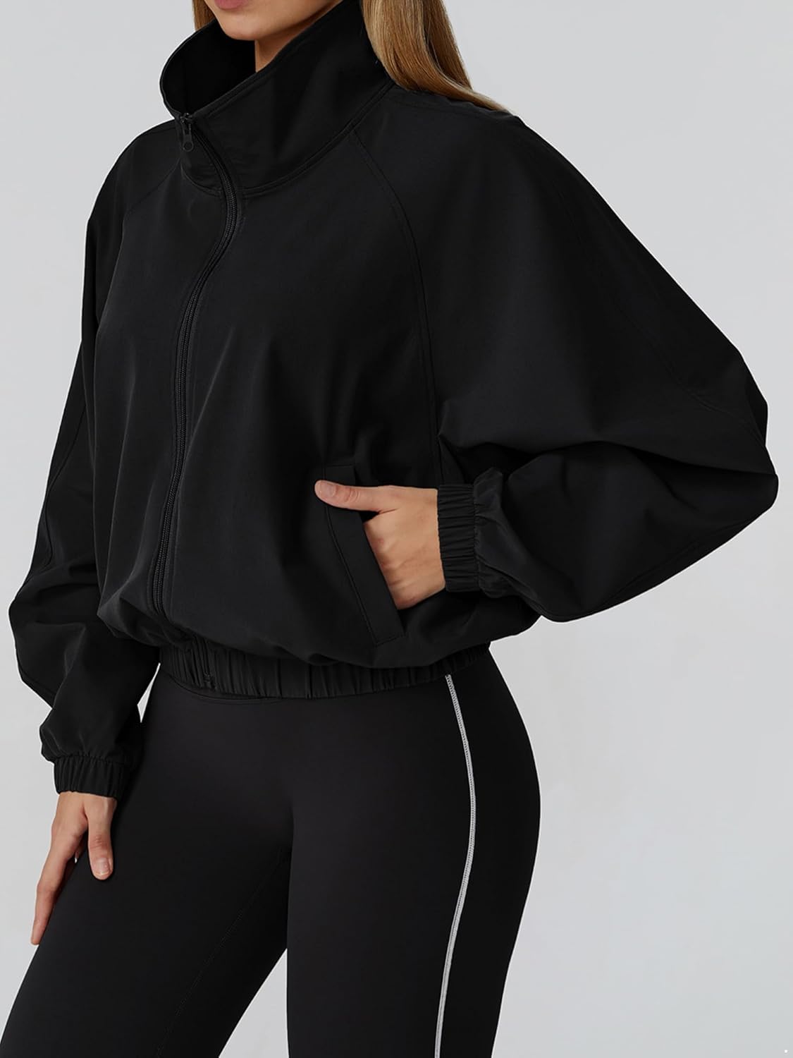 Female Full Zip Windproof Stand Collar Sports Coat Quick Dry Long Sleeve Outdoor Jacket for Golf Jogging Fitness