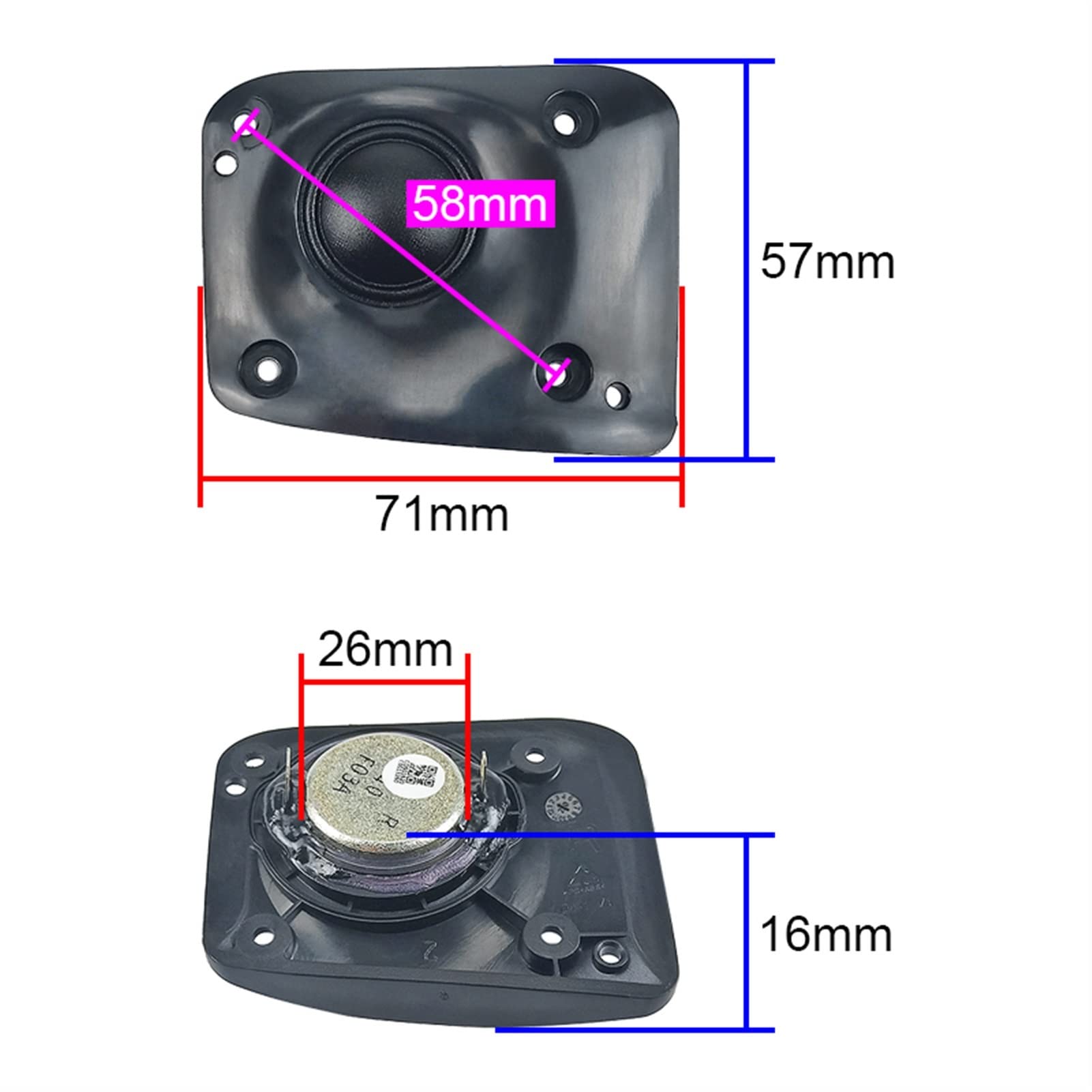 Haut-Parleur de Basse avec Un cône de Fibres polyi Tweeter à Film de Soie en néodyme 4 ohms 20 W 57 x 71 mm for la série Boombox, Lot de 2