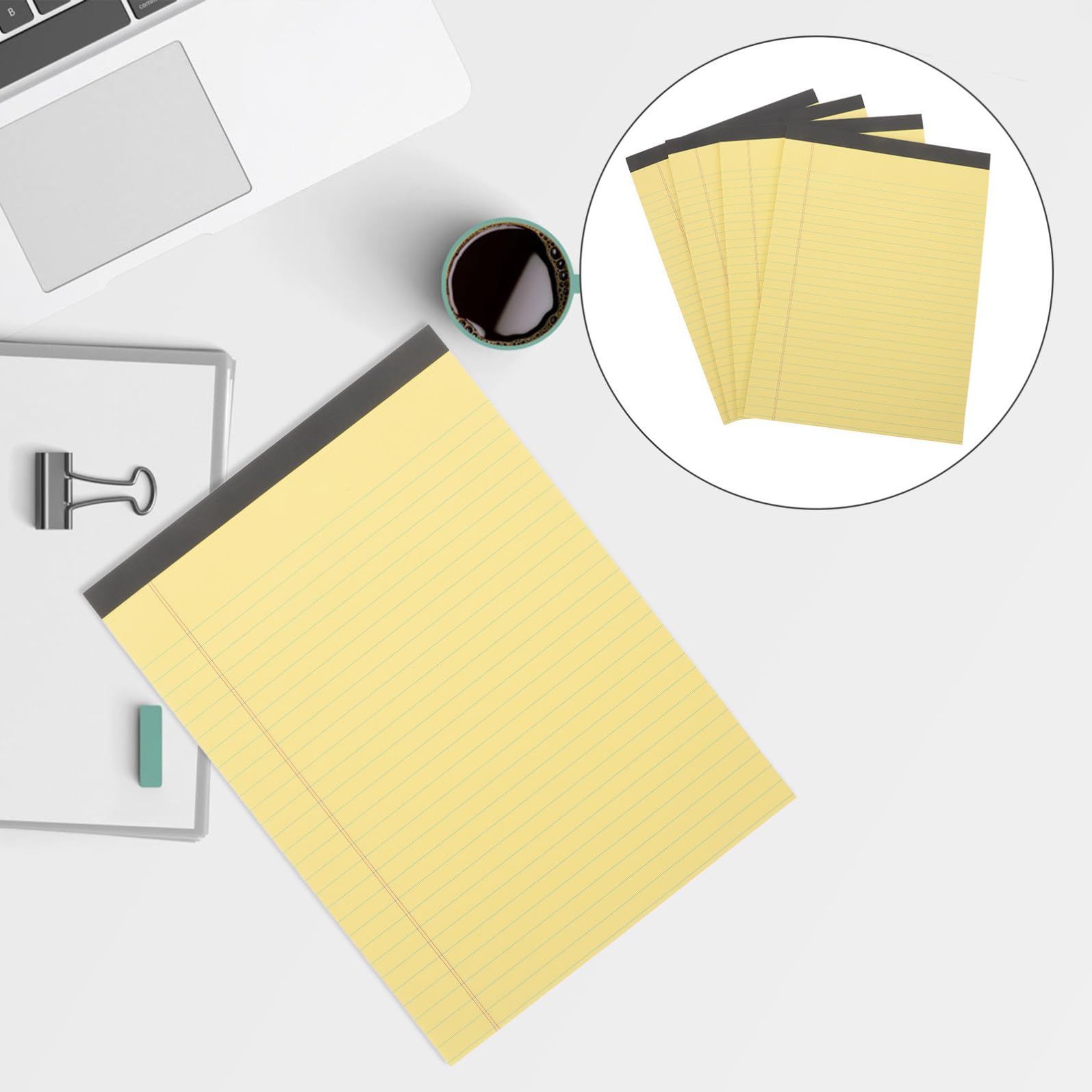 Blocco Note A4 Giallo Carta a Righe, Design Staccabile, 4 Pezzi, Comodo da Trasportare, come Blocco per Appunti e Pianificazione