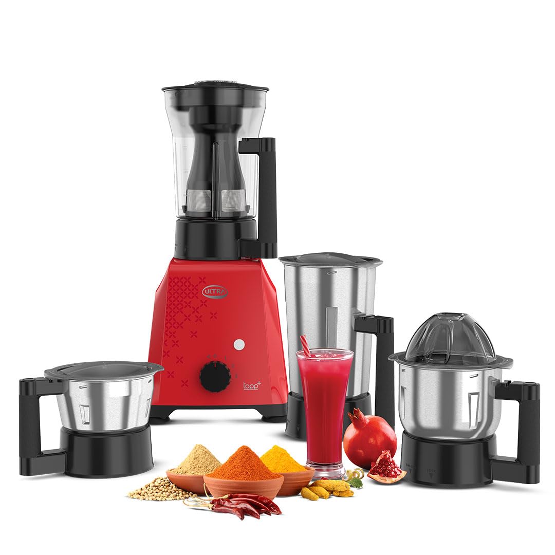 Ultra Topp+ Liquidizer Mixer Grinder - Candy Red | Fast and Heavy-Duty Grinding - 750W Motor with 5 Years Warranty | AISI 304 Food-Grade 4 SS Jar - ABS Body, Liquidizer with Filter 1.2L-image-1