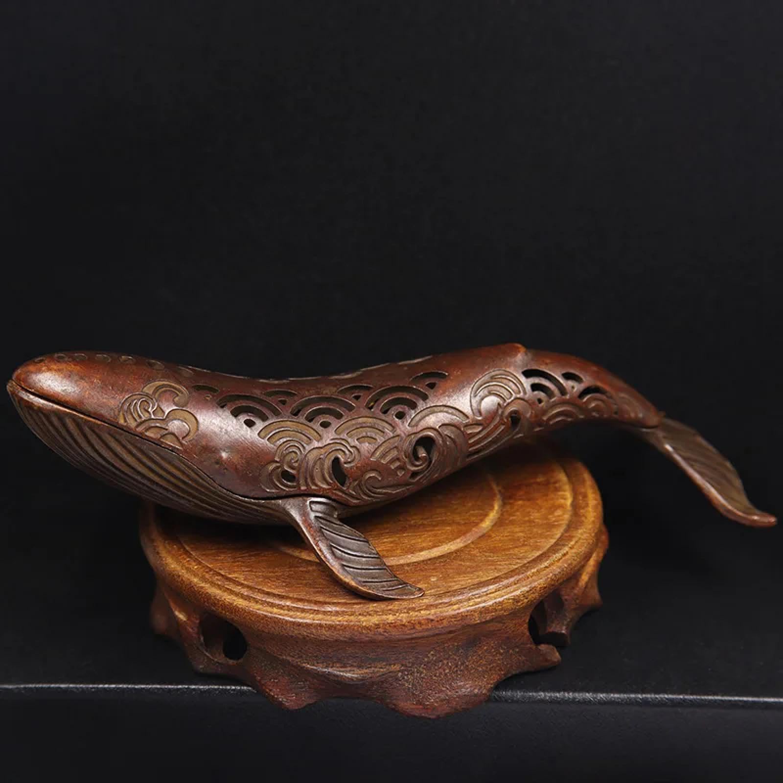 Statuette in ottone a forma di balena, 5,3 x 16 cm, in rame anticato, piccola statua ornamentale da scrivania, statuetta a forma di animali marini, bruciatore di incenso, per soggiorno, decorazioni