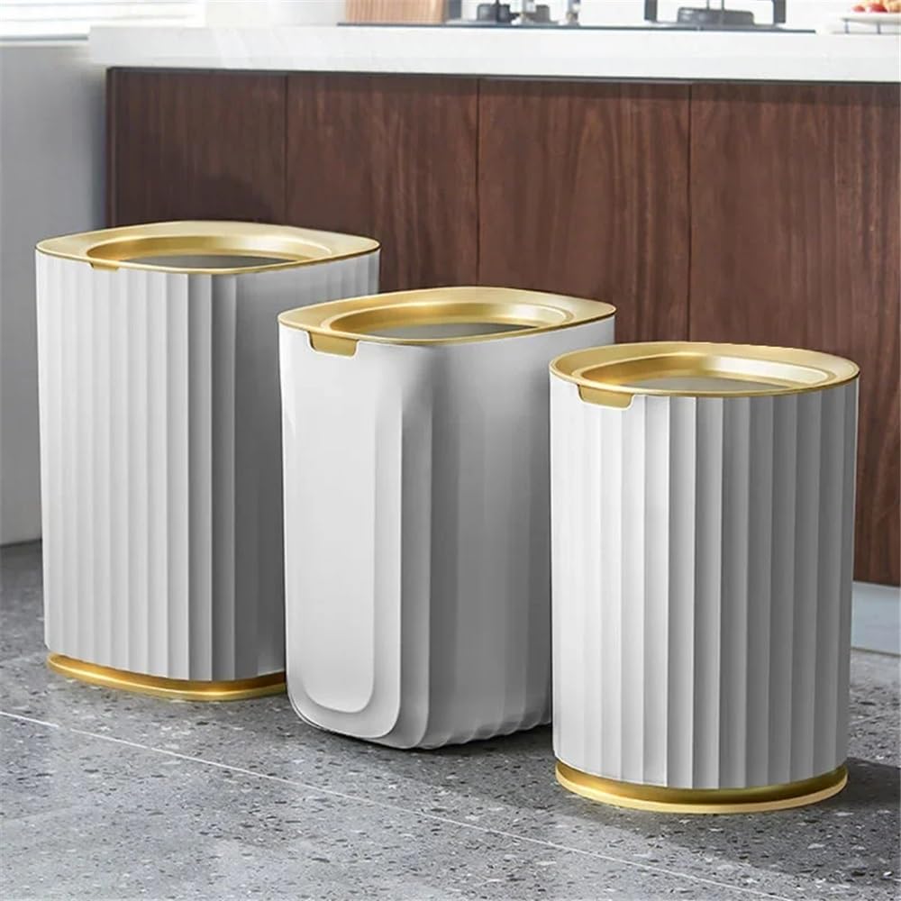 Waste Paper Basket Küchen-Mülleimer for Badezimmer, Schlafzimmer, Wohnzimmer, Büro, weiß mit goldenem Rand, Büro-Papierkorb, Mülleimer(15 L)