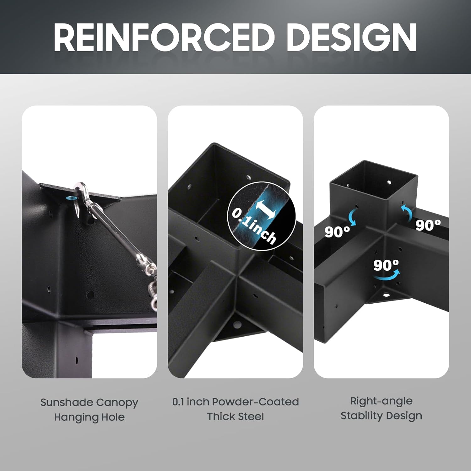 Amgo Pergola Brackets, 4"x4"Post Bracket, 3-Way Right Angle Corner with Screws for Outdoor Pergola, Easy DIY Install, Heavy Duty Steel, Powder Coated Rustproof and Waterproof, 2 Pack
