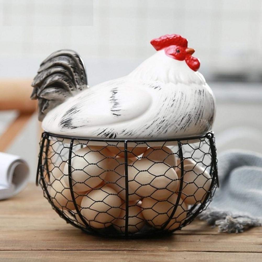 Cestino Portauova A Forma Di Gallina In Metallo - Contenitore Decorativo Per Uova E Frutta Da Cucina