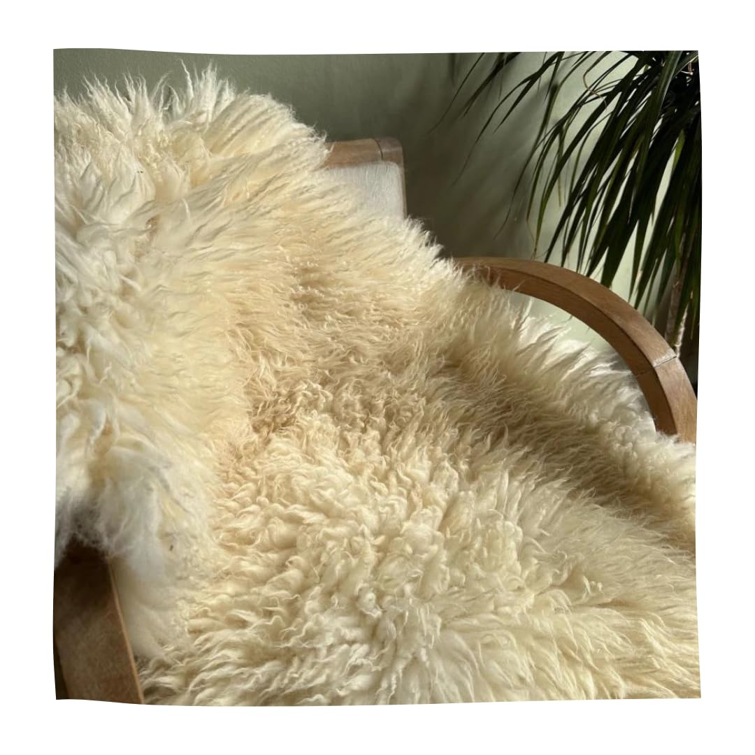 Peau de Mouton Blanche Naturelle (Naturelle Blanche bouclée, 110 x 70 cm)