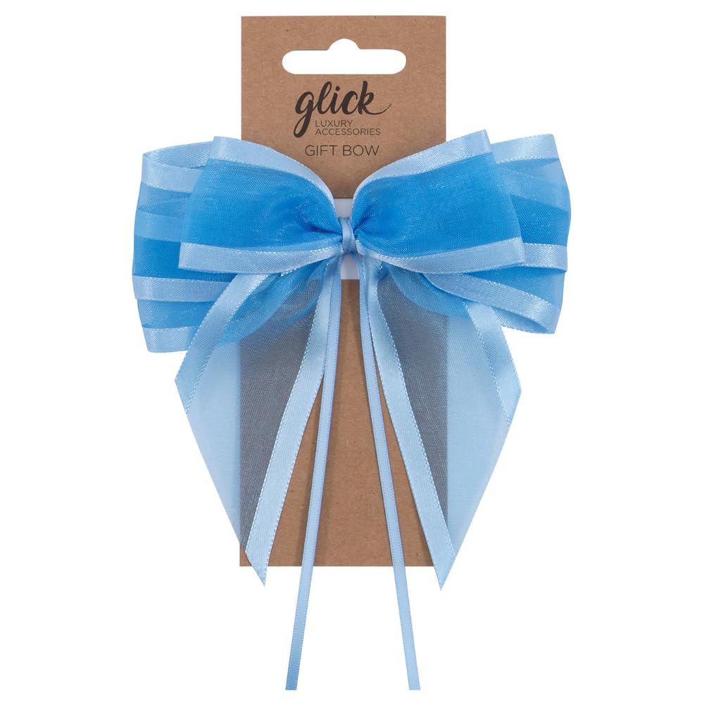 Glick Designer Satin Edge Ribbon Bow, Perfect for Accessorising of Gifts, 17.5 x 12 cm, Baby Blue