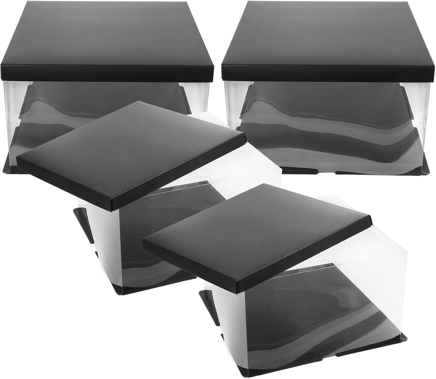 4 Pieces 10-inch Black Square Cake Boxes Food-grade Cake Carriers Single Layer 30x30x18cm Portable Birthday and Display Packaging Cases