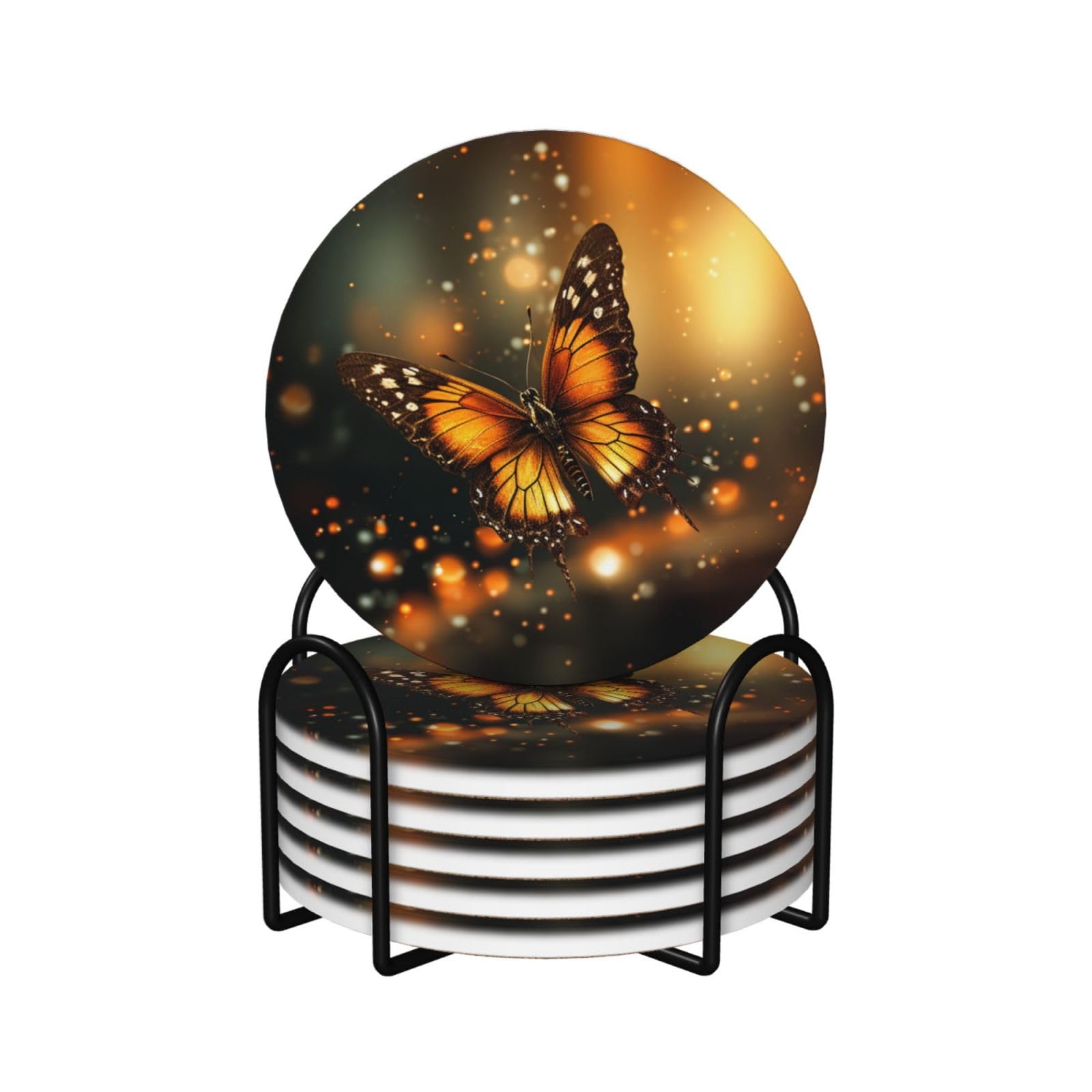Dessous de verre absorbants lot de 6 en céramique papillon orange avec support de table