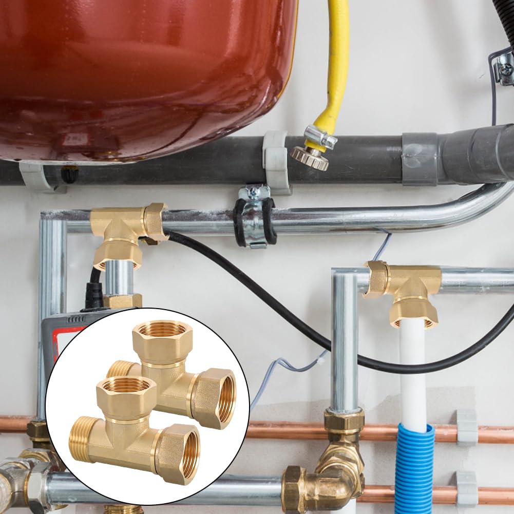 IGxIGxAG Lot de 2 raccords en T de 1" en laiton G1" en laiton - Raccord en T DN25 - Pour installations sanitaires, salles de bains, chauffages, climatiseurs