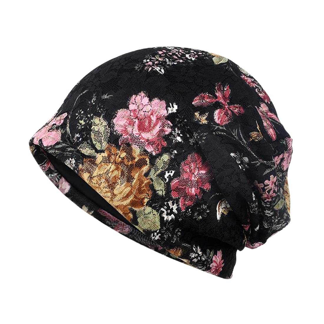 YONKINY Gorro Quimioterapia Para Mujer Verano Sombrero Algodón Transpirable Turbante Gorro Flor Impresión Gorra De Noche Hip-Hop Slouch Beanie Hat Para Al Aire Libre Running