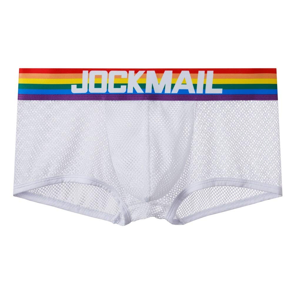 JOCKMAIL Mesh Underwear Boxer Men Men's Boxers Male Underpants Panties Trunks - White - Medium