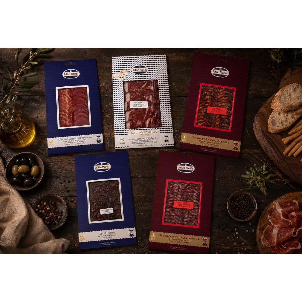 Cesta Gourmet - Jamón Ibérico Cortado a Cuchillo y Embutidos Loncheados de Guijuelo con Queso Añejo Leche Cruda (200g) – Pack Gourmet (5x100g) con AOVE (500ml) y Picos – Cesta Ideal para Tapas