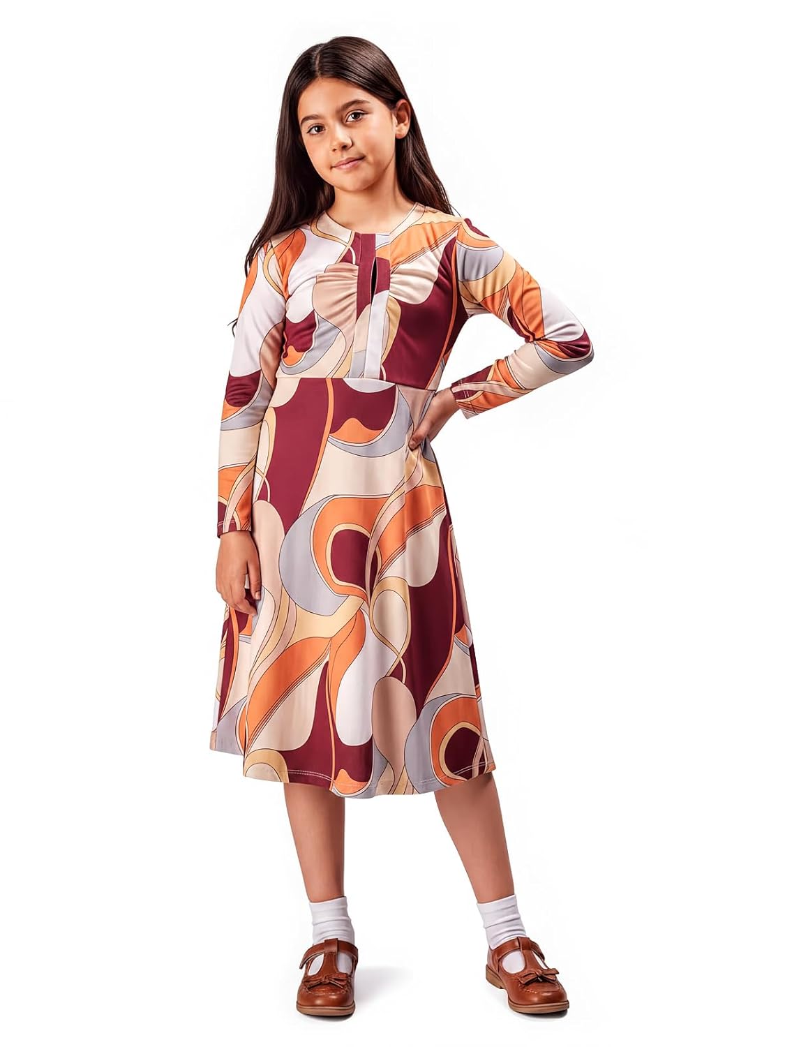 HELLCAT Girls Floral Printed Green Casual Midi Dress for 11-…