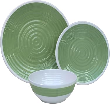 Premium 12pc Melamine Plate and Bowl Dinner Set Camping Tableware Lime