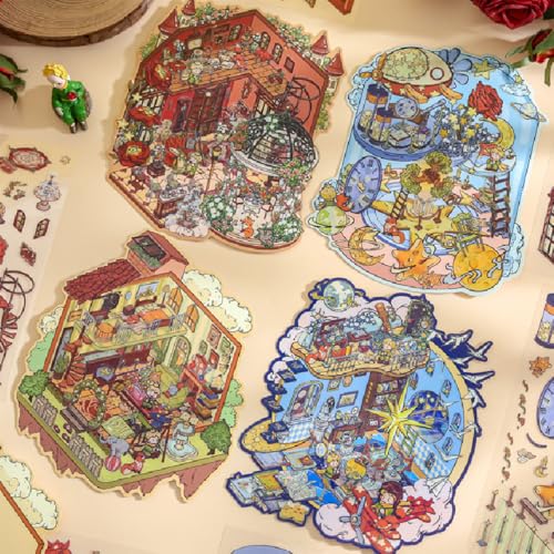 Maiitmor���i�V�[�� �Z�b�g 3D �n�E�X�X �e�b�J�[ ���� �V�[�� �� �h�[���n�E�X �V�[�� �~�j�`���A�͌^ ���̎q������ �蒠�f�R �X�g���X�����O�b�Y (4�_�Z�b�g)