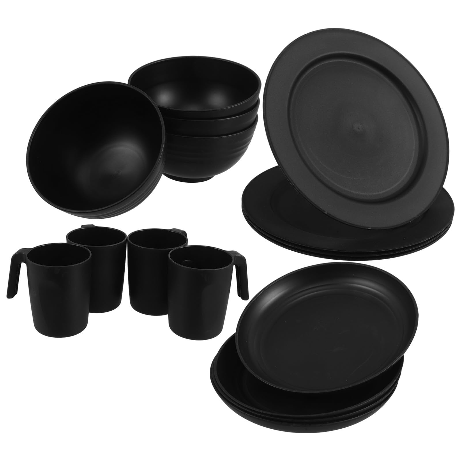 16 Pièces Ensemble de Vaisselle D’extérieur en Plastique Noir