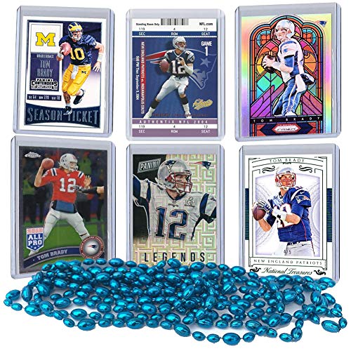 Tom Brady Football Card Bundle, Set of 6 Assorted New England Patriots and Michigan Wolverines Mint Football Cards of Quarterback GOAT Super Bowl Champion Tom Brady, Protected by Sleeve and Toploader