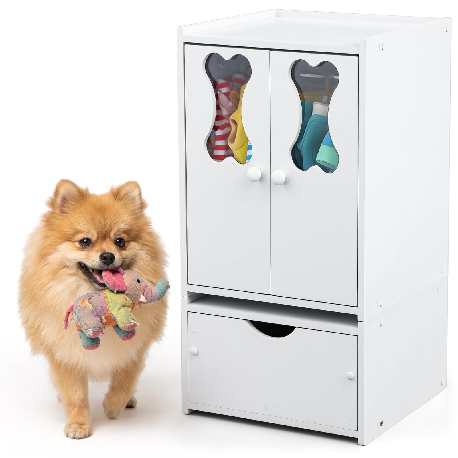 Haustier-Kleiderschrank Organizer mit Türen Teleskop-Hängestange für Hund Katze Spielzeug Kleidung