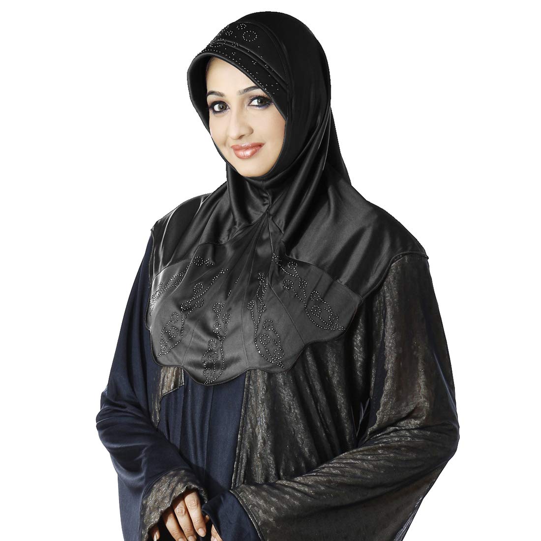 mehar Hijab Modest Fashion Women's Hijab with Glittering Stone Design Stylish Polycotton Feel Good Fabric Meharban Hijab XL (Black)-picture-24