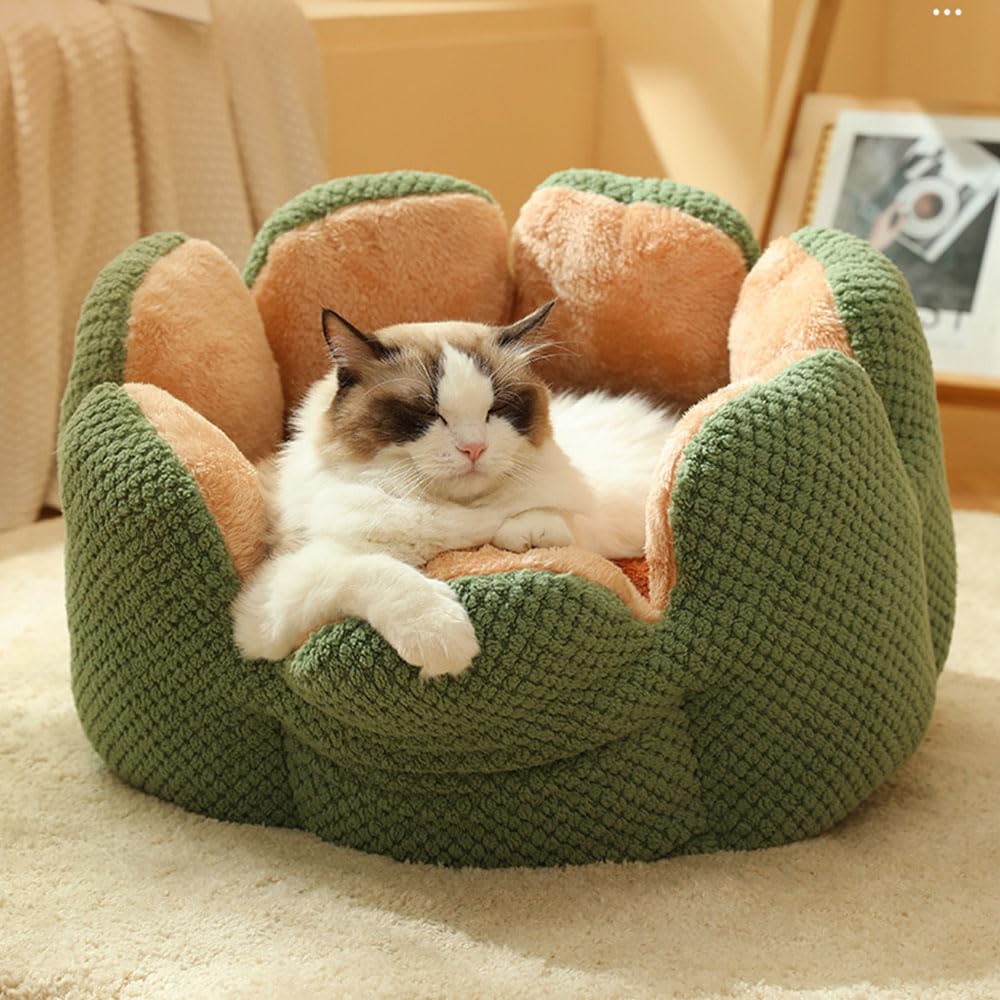 DOTBUY-SHOP Dog Bed Washable, Soft Cat Bed Cactus Petals Dog Bed, Pet Bed With Slip-Resistant Bottom, Orthopedic Dog Beds Gift for Small Dogs Cats (S,sage green)