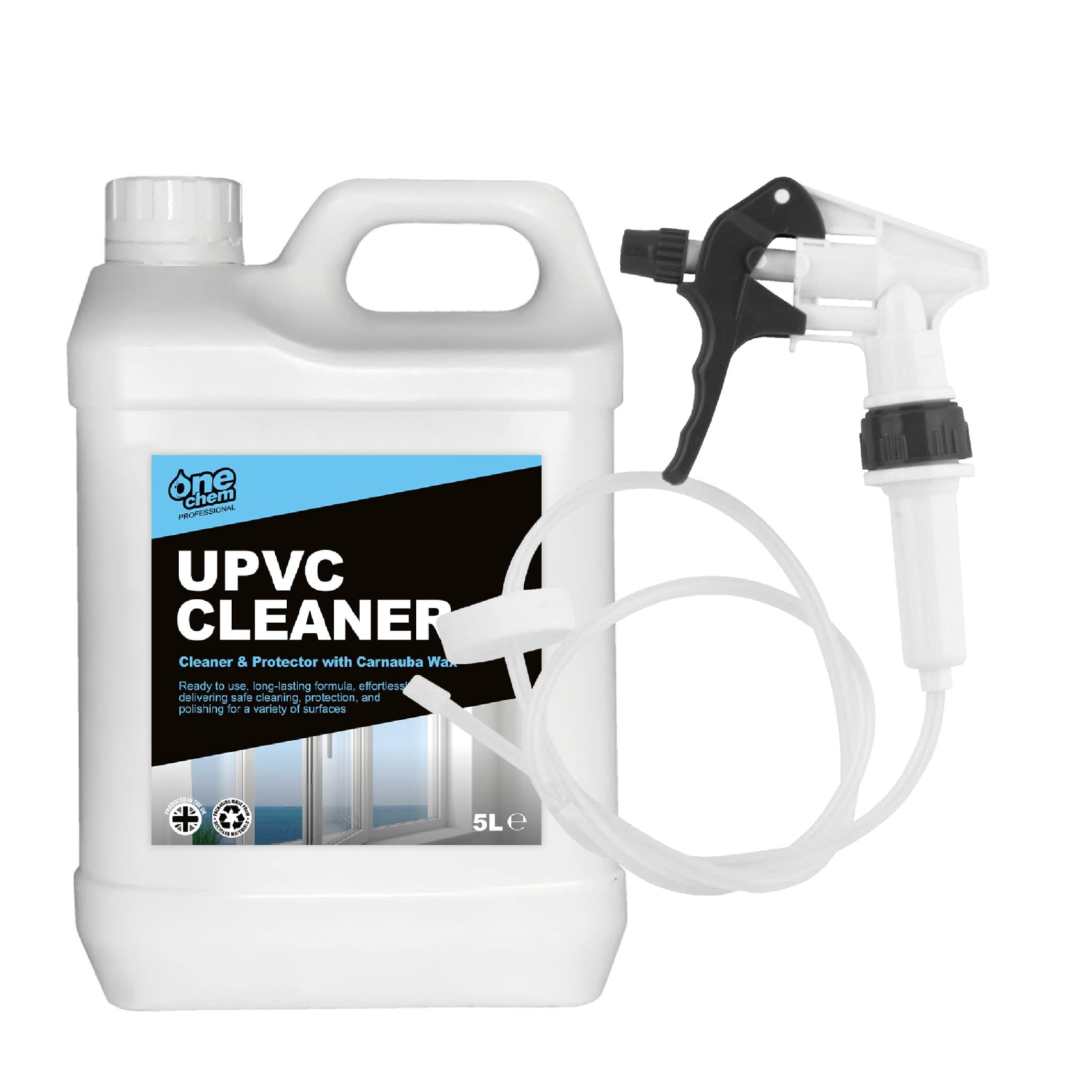 One Chem Professional UPVC Cleaner & Protector 2.5L plus Long Hose Trigger - with Carnauba Wax, Cleans, Polishes and Protects